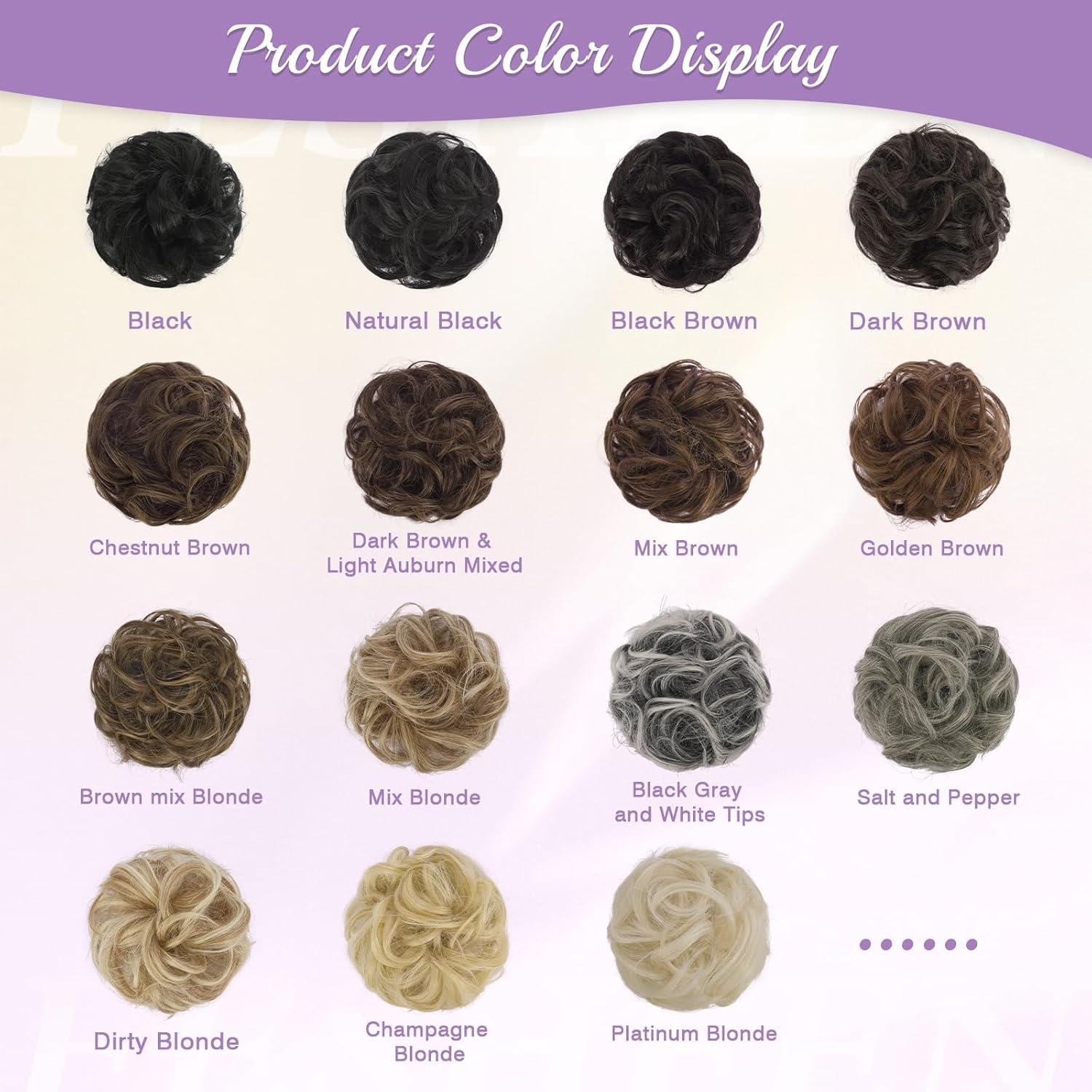 imageFESHFEN 2PCs Small Messy Bun Hair Piece for Thin Hair Women Girl Mini Synthetic Elastic Wavy Spacebun Scrunchies Updo Hairpieces Dirty BlondeBlack