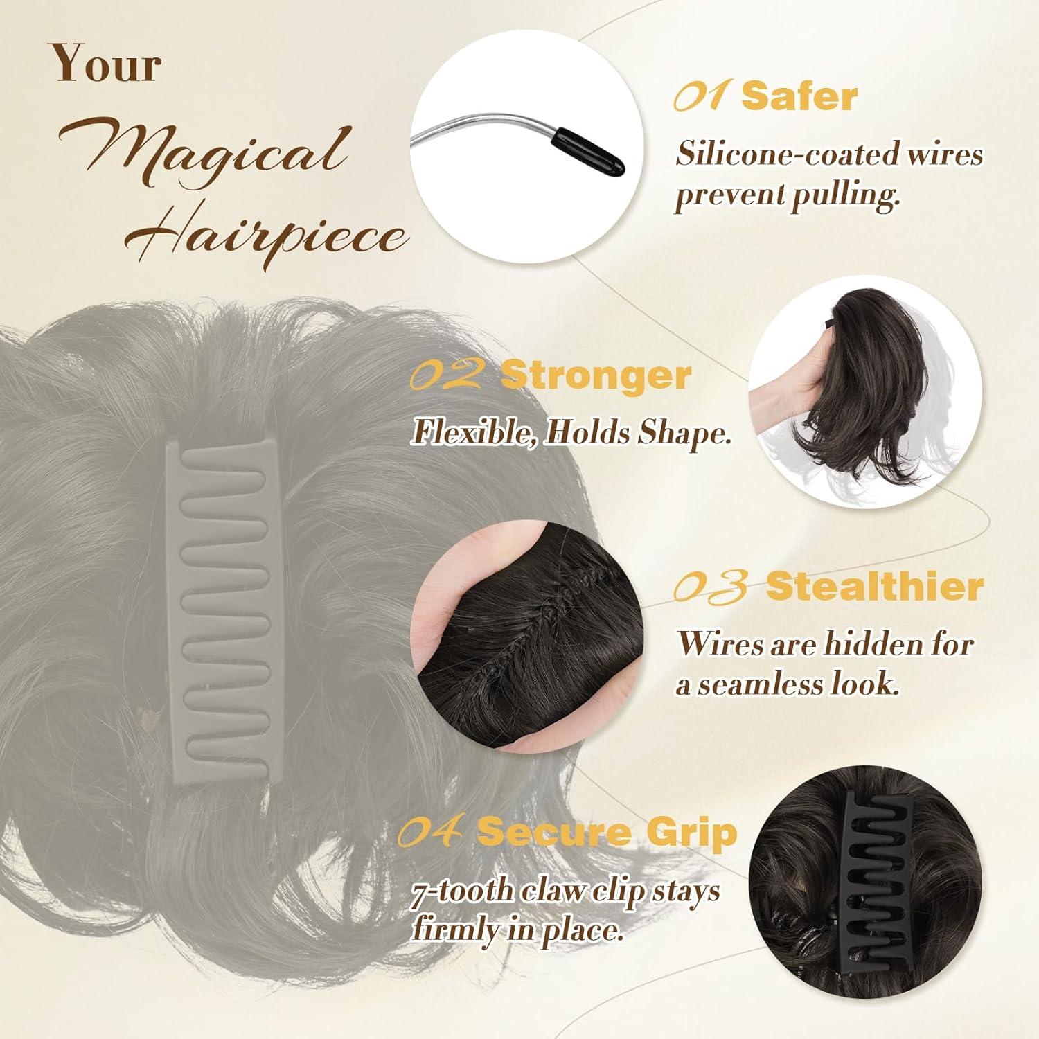 imageFESHFEN Claw Clip Short Ponytail Extensions DIY Bendable Metals Fluffy Messy Bun Hair Piece Straight Synthetic Hairpieces Ponytail Extension for Women Black Gray and White Tips2761330 Platinum Blonde