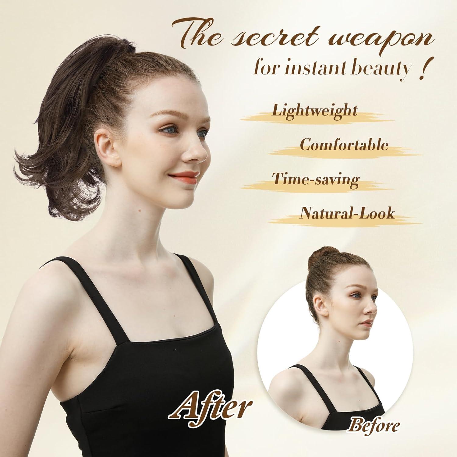 imageFESHFEN Claw Clip Short Ponytail Extensions DIY Bendable Metals Fluffy Messy Bun Hair Piece Straight Synthetic Hairpieces Ponytail Extension for Women Black Gray and White Tips2761330 Platinum Blonde