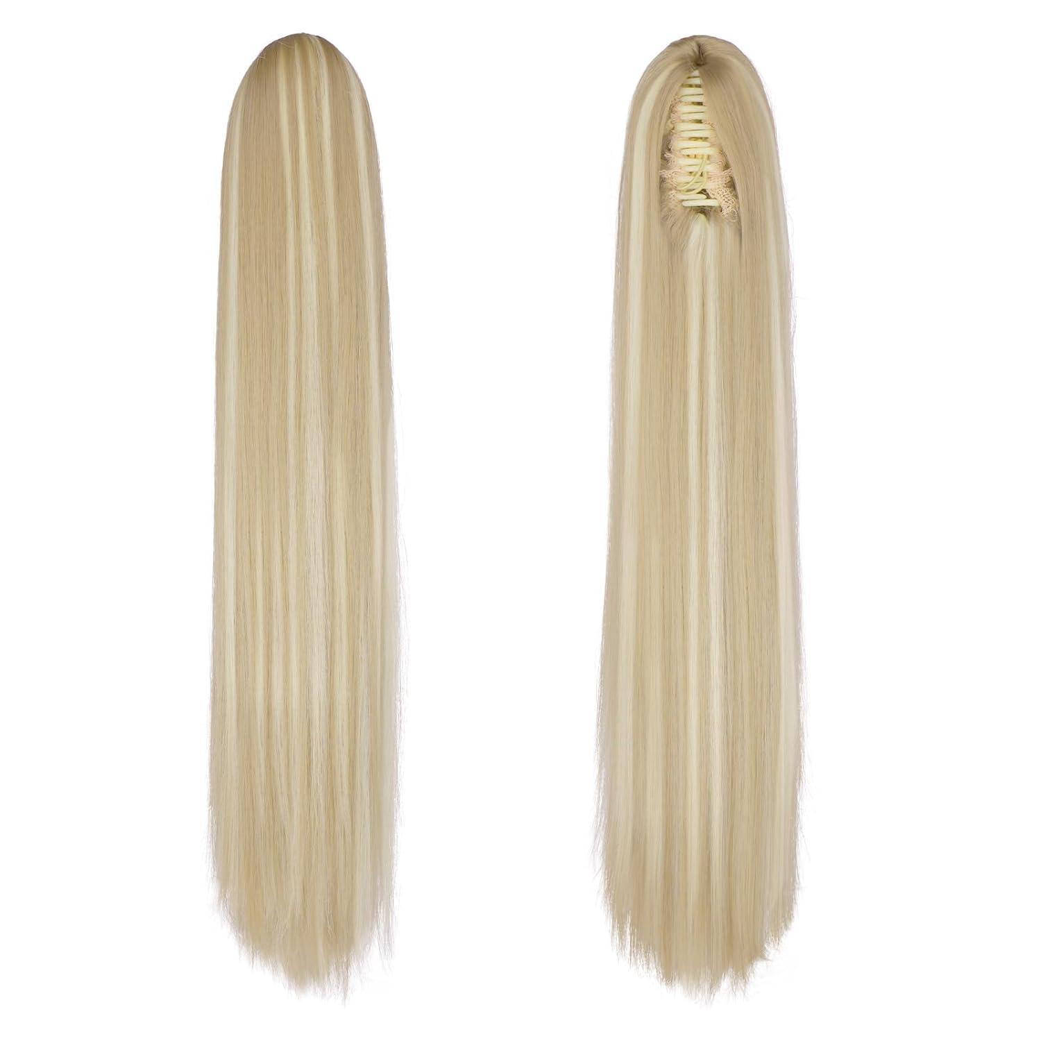 imageFESHFEN Claw Ponytail Extensions Long Straight Ponytails for Women Hairpieces Synthetic Hair Pony Tails Extension Clip in Hairpiece 25 inch Dirty BlondeDirty Blonde