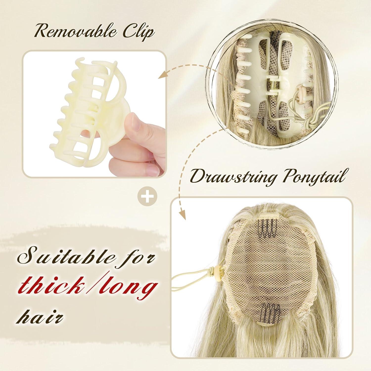 imageFESHFEN Claw Ponytail Extensions Long Straight Ponytails for Women Hairpieces Synthetic Hair Pony Tails Extension Clip in Hairpiece 25 inch Dirty BlondeDirty Blonde