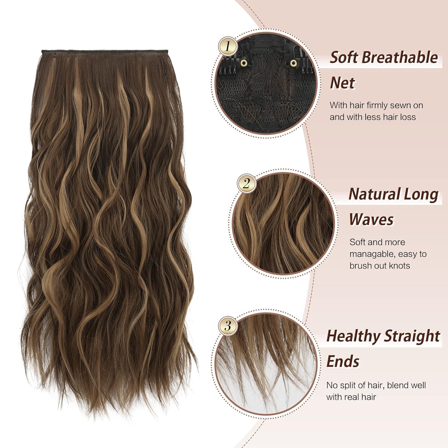 imageFESHFEN Clip in Hair Extensions 4 PCS Long Wavy Thick Clip in Hairpieces Full Head Natural Soft Synthetic Hair Extension for Women Black 20 Inch22H10 Honey Blonde Mixed Light Brown