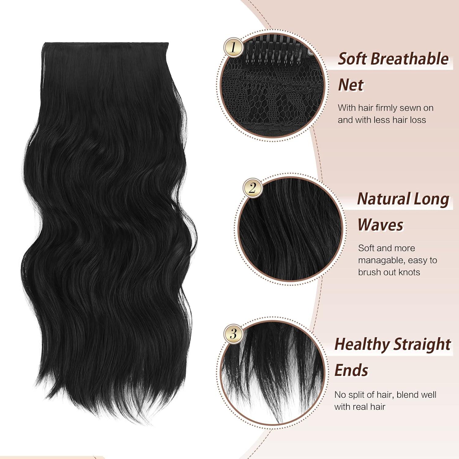 imageFESHFEN Clip in Hair Extensions 4PCs Long Wavy Curly Thick Hairpieces Full Head Natural Synthetic Extension for Women 16 Inch Light Beige Blonde Mix Cream Blonde1 Black
