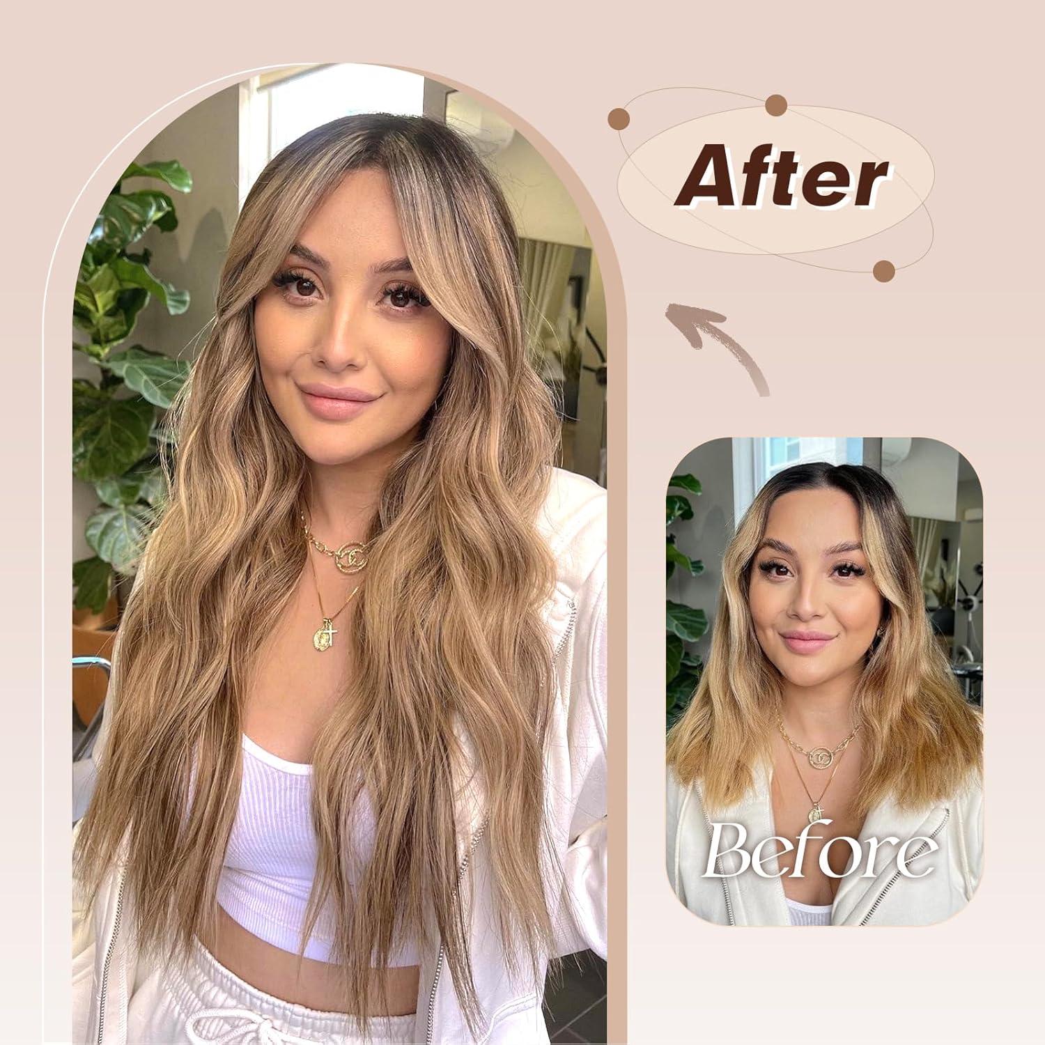 imageFESHFEN Clip in Hair Extensions 4PCs Long Wavy Curly Thick Hairpieces Full Head Natural Synthetic Extension for Women 16 Inch Light Beige Blonde Mix Cream Blonde16H613 Dirty Blonde
