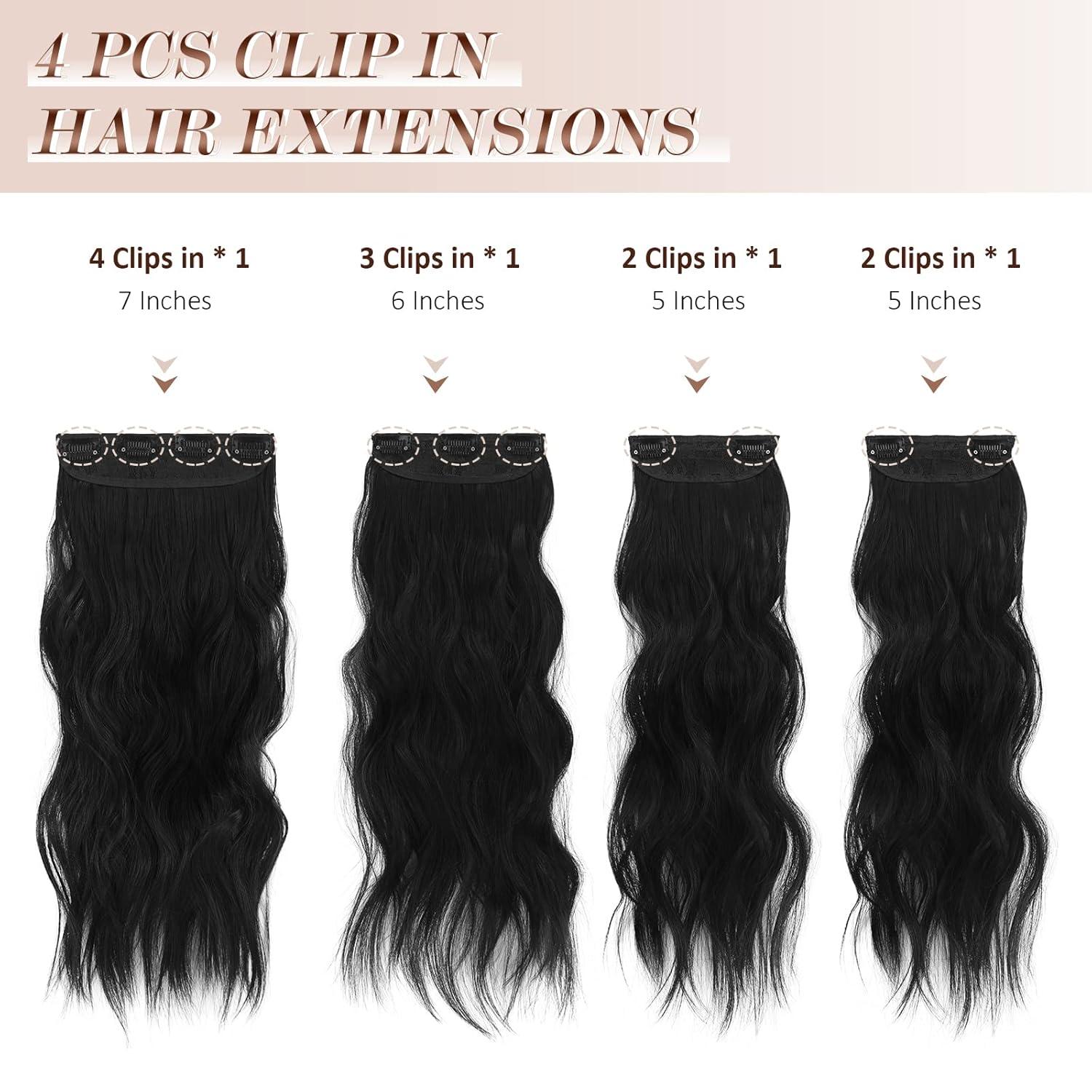 imageFESHFEN Clip in Hair Extensions 4PCs Long Wavy Curly Thick Hairpieces Full Head Natural Synthetic Extension for Women 16 Inch Light Beige Blonde Mix Cream Blonde1 Black