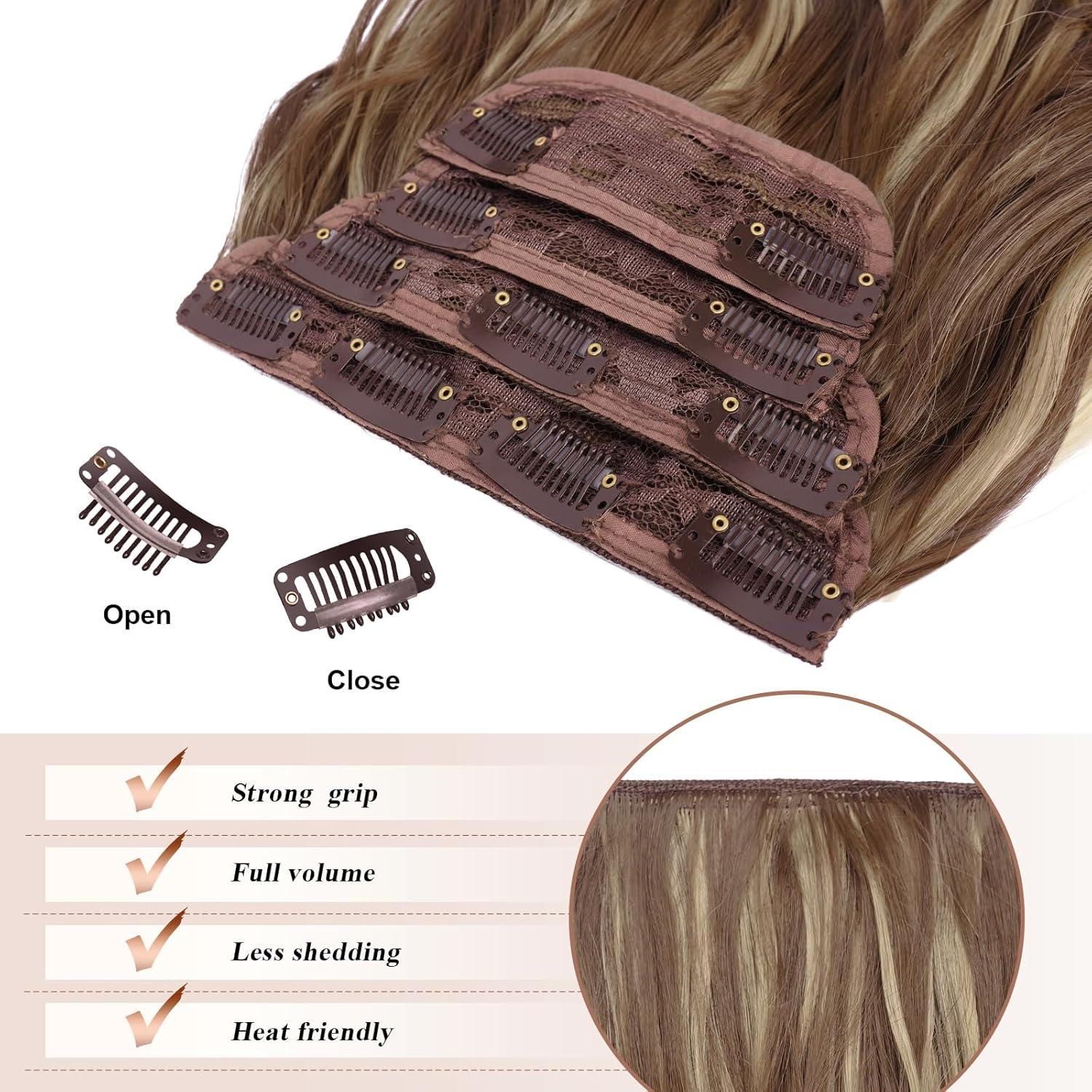 imageFESHFEN Clip in Hair Extensions 4PCs Long Wavy Curly Thick Hairpieces Full Head Natural Synthetic Extension for Women 16 Inch Light Beige Blonde Mix Cream Blonde12H29 Light Brown Mixed Blonde