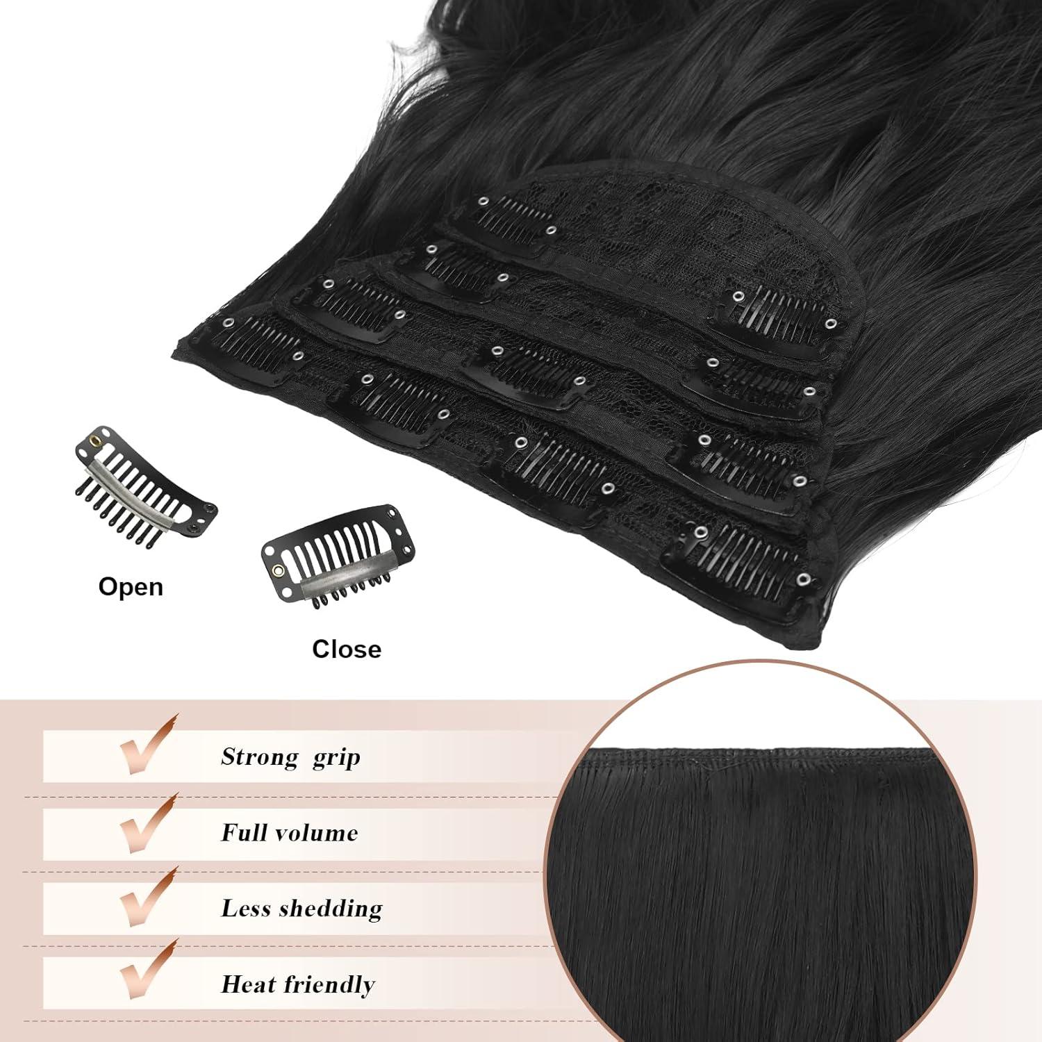 imageFESHFEN Clip in Hair Extensions 4PCs Long Wavy Curly Thick Hairpieces Full Head Natural Synthetic Extension for Women 16 Inch Light Beige Blonde Mix Cream Blonde1 Black