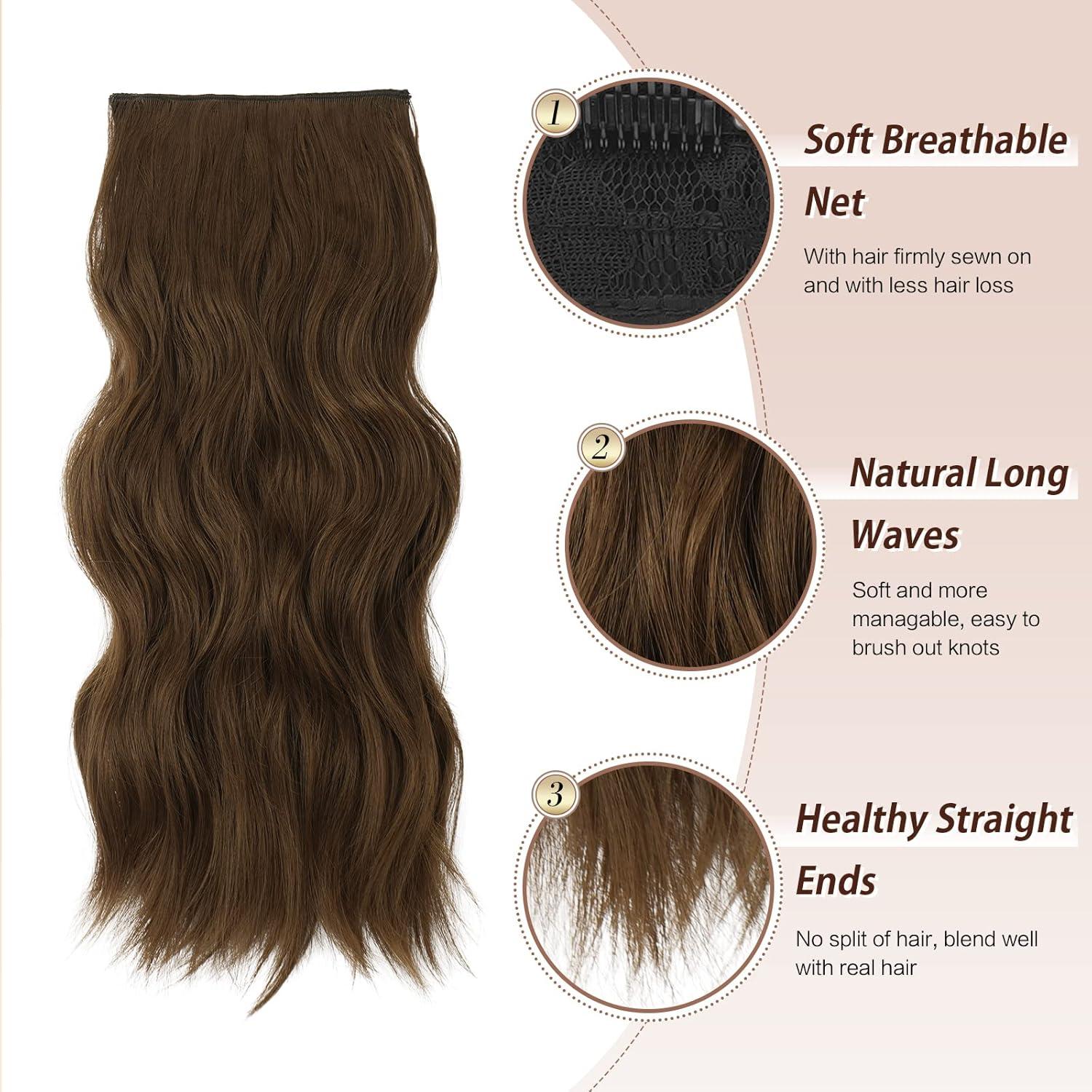 imageFESHFEN Clip in Hair Extensions 4PCs Long Wavy Curly Thick Hairpieces Full Head Natural Synthetic Extension for Women 16 Inch Light Beige Blonde Mix Cream Blonde810 Chestnut Brown
