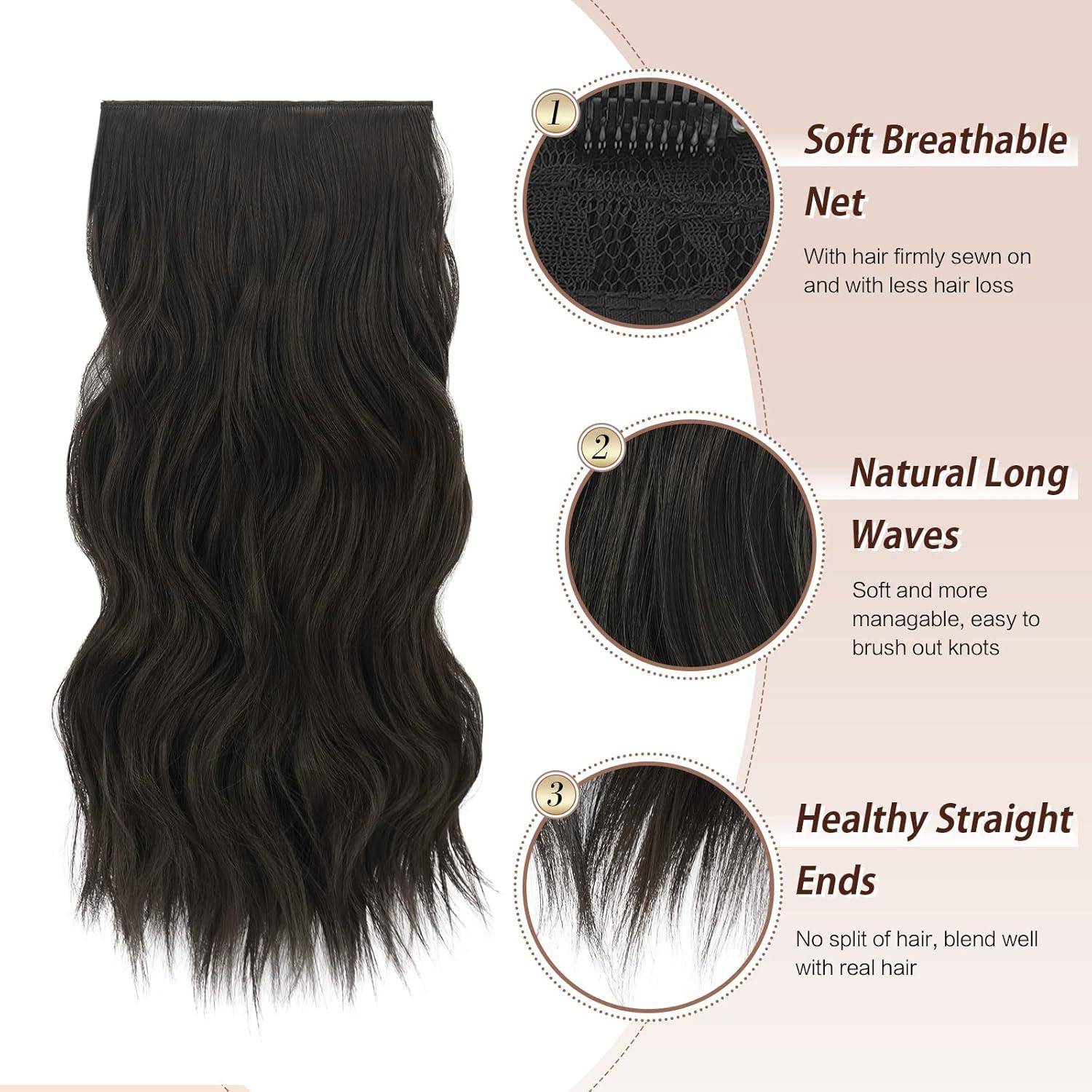 imageFESHFEN Clip in Hair Extensions 4PCs Long Wavy Curly Thick Hairpieces Full Head Natural Synthetic Extension for Women 16 Inch Natural Black2 Natural Black