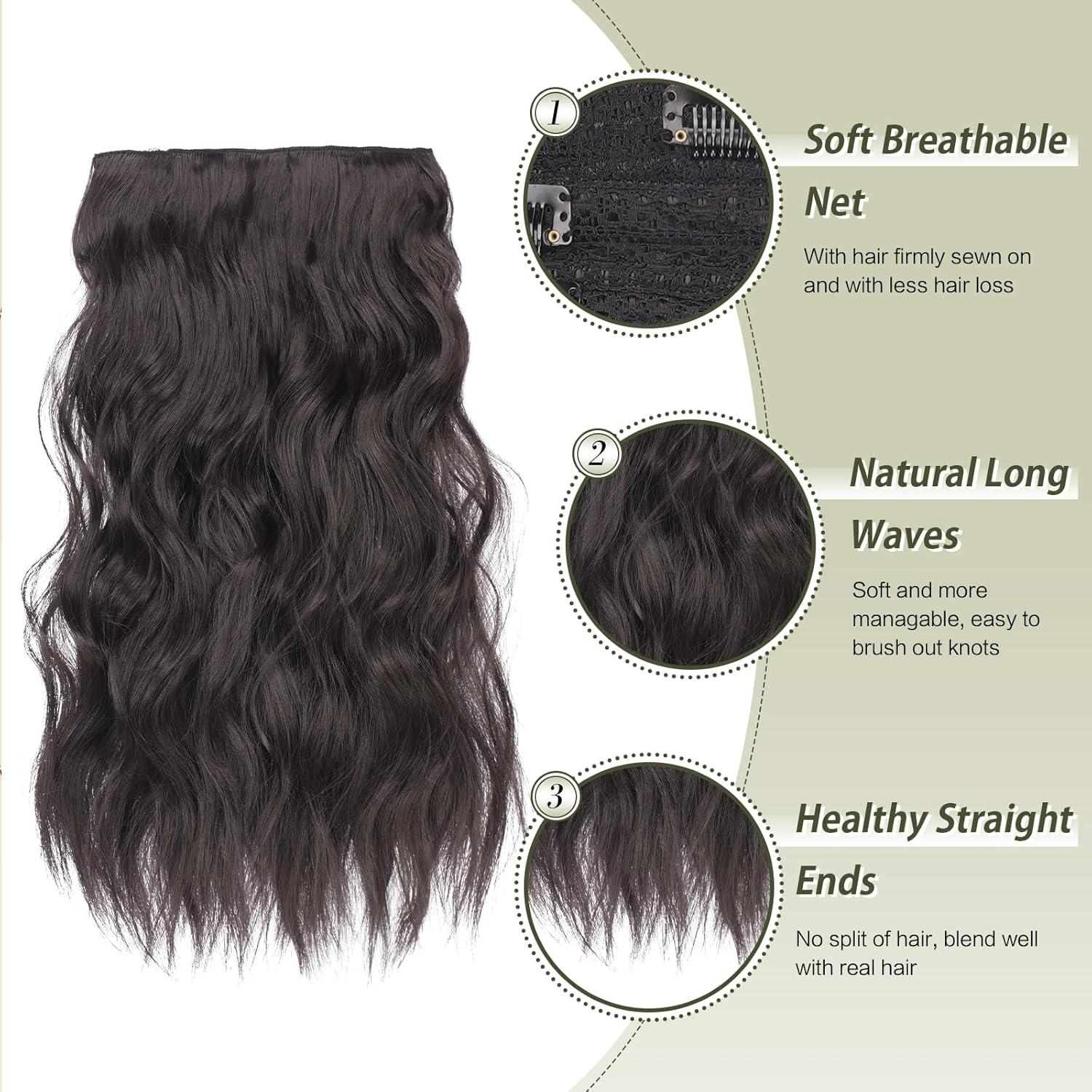 imageFESHFEN Clip in Hair Extensions 4PCs Long Wavy Curly Thick Hairpieces Full Head Natural Synthetic Extension for Women 16 Inch Natural Black2 Natural Black