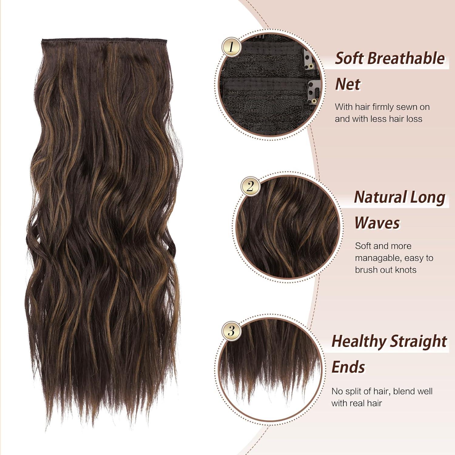 imageFESHFEN Clip in Hair Extensions 4PCs Long Wavy Curly Thick Hairpieces Full Head Natural Synthetic Extension for Women 16 Inch Natural Black4H1830 Black Brown Mixed Light Brown