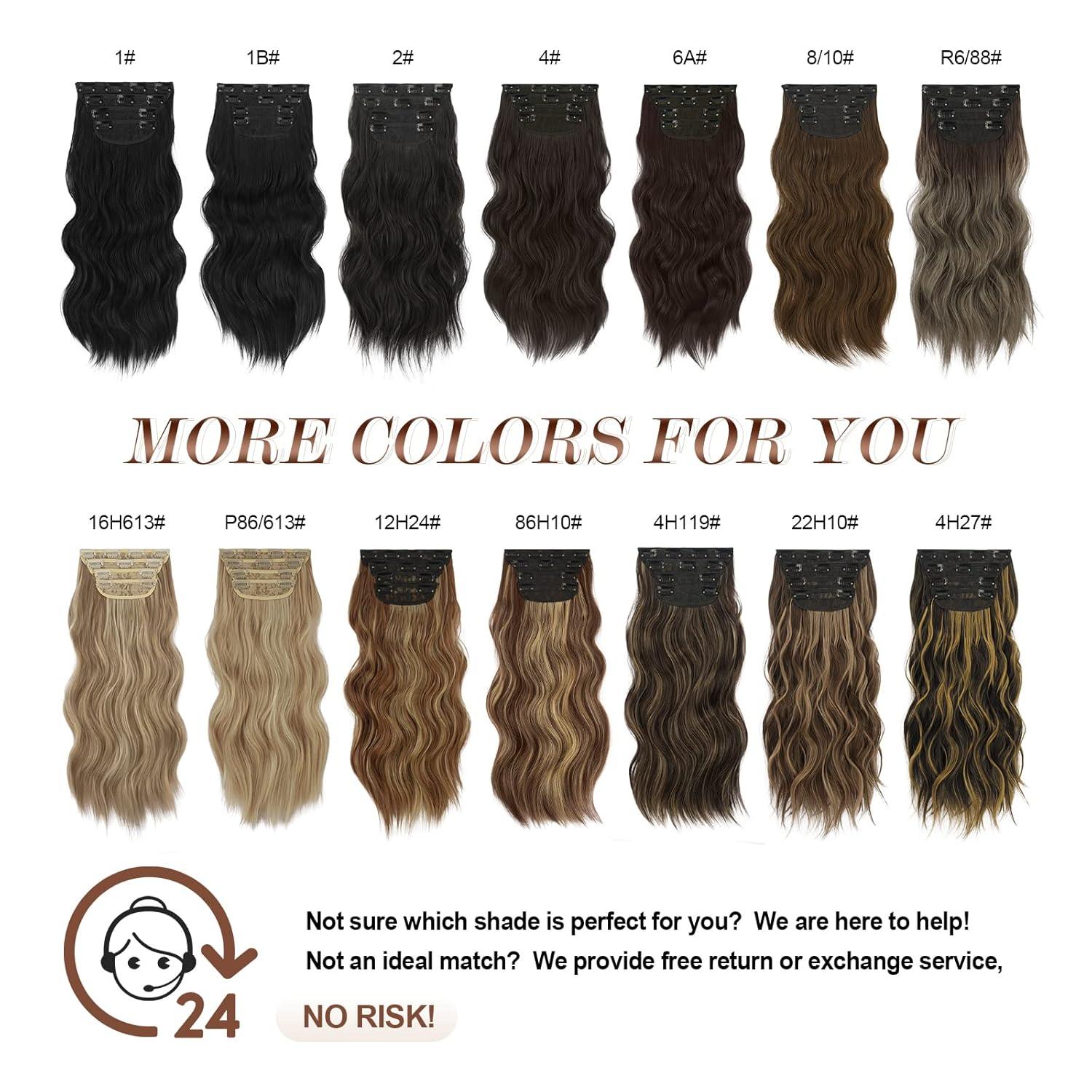 imageFESHFEN Clip in Hair Extensions 4PCs Long Wavy Curly Thick Hairpieces Full Head Natural Synthetic Extension for Women 16 Inch Natural BlackBlack Highlighted Blonde