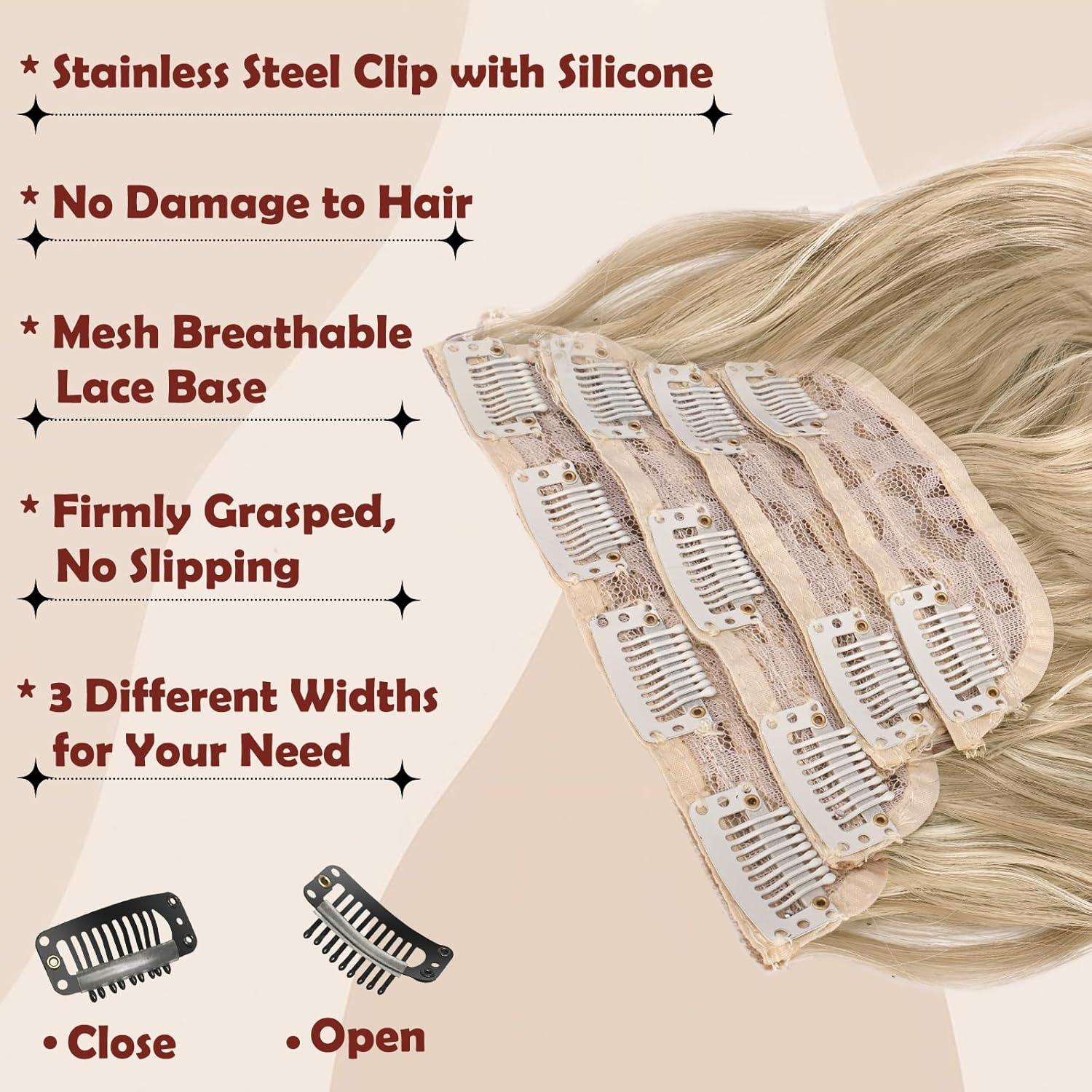 imageFESHFEN Clip in Hair Extensions for Women 4 Pcs Thick Double Weft Long Wavy Soft Synthetic Blends Well Hair Extension 20 inch Dirty Blonde16H613 Dirty Blonde4PCS