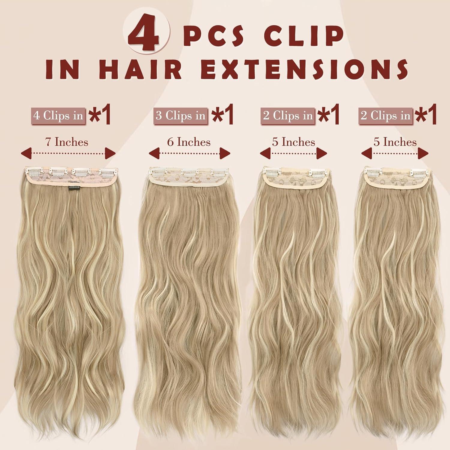 imageFESHFEN Clip in Hair Extensions for Women 4 Pcs Thick Double Weft Long Wavy Soft Synthetic Blends Well Hair Extension 20 inch Dirty Blonde16H613 Dirty Blonde4PCS