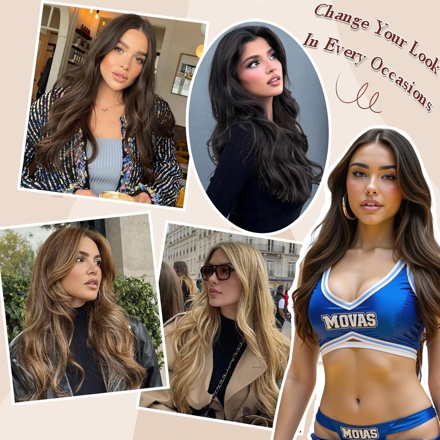 imageFESHFEN Clip in Hair Extensions for Women 4 Pcs Thick Double Weft Long Wavy Soft Synthetic Blends Well Hair Extension 20 inch Dirty Blonde22H10 Golden Brown Blonde4PCS