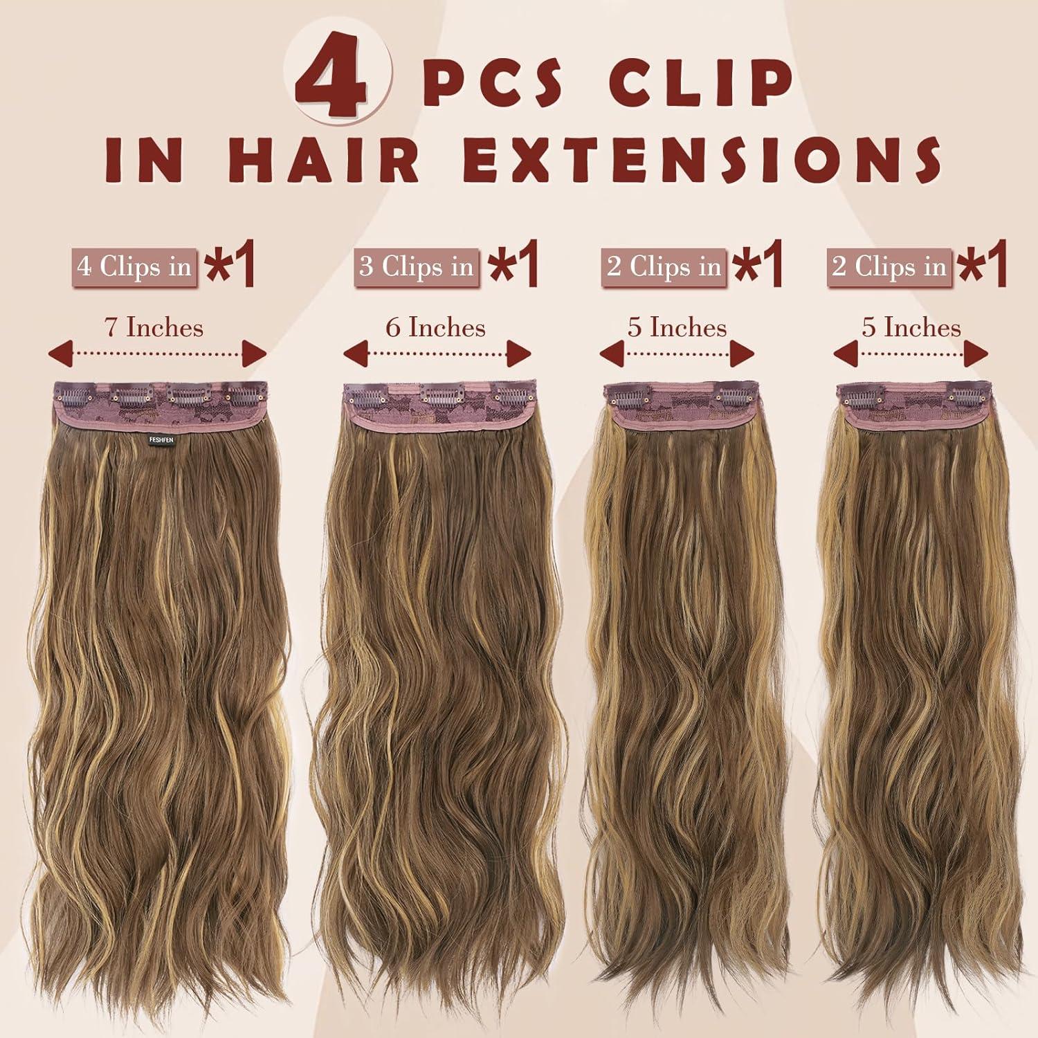imageFESHFEN Clip in Hair Extensions for Women 4 Pcs Thick Double Weft Long Wavy Soft Synthetic Blends Well Hair Extension 20 inch Dirty Blonde22H10 Golden Brown Blonde4PCS