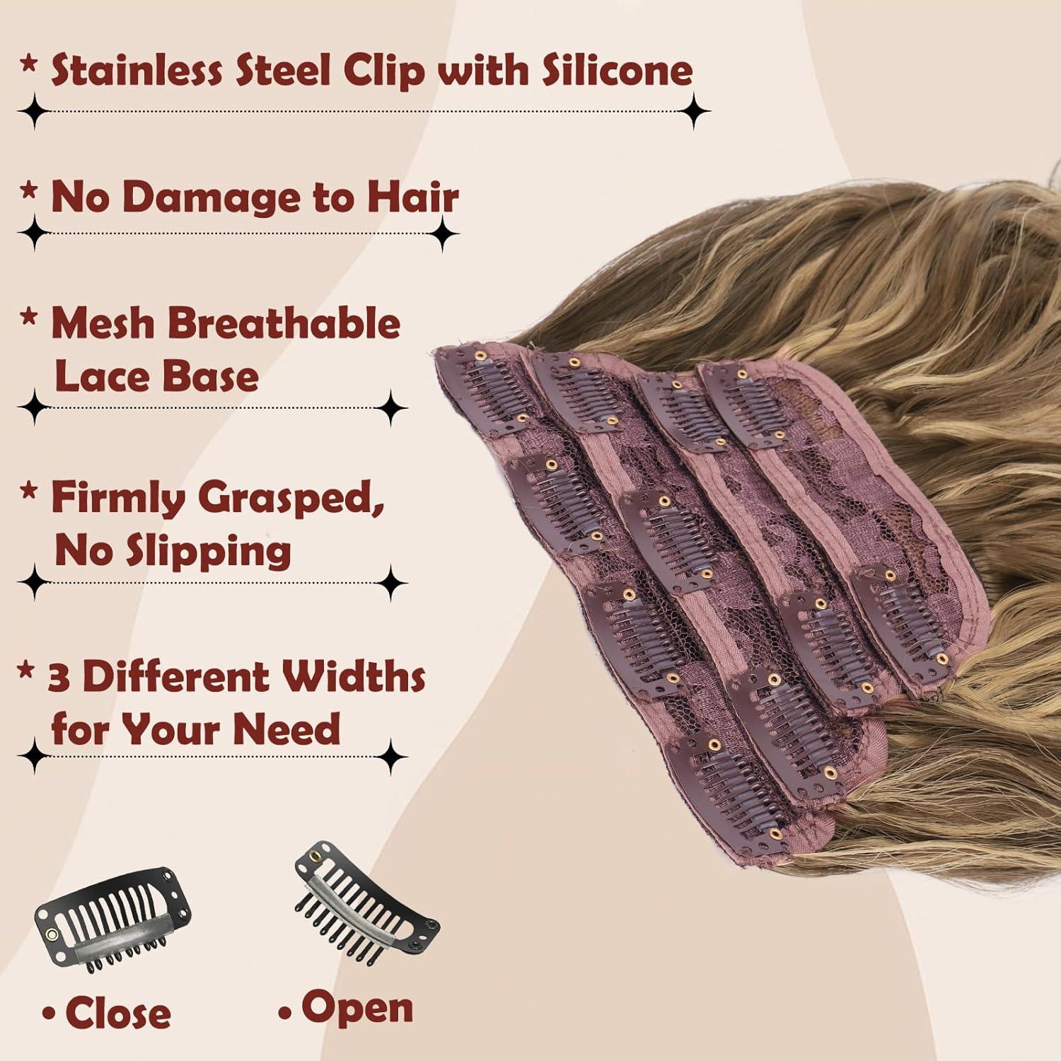 imageFESHFEN Clip in Hair Extensions for Women 4 Pcs Thick Double Weft Long Wavy Soft Synthetic Blends Well Hair Extension 20 inch Dirty Blonde22H10 Golden Brown Blonde4PCS