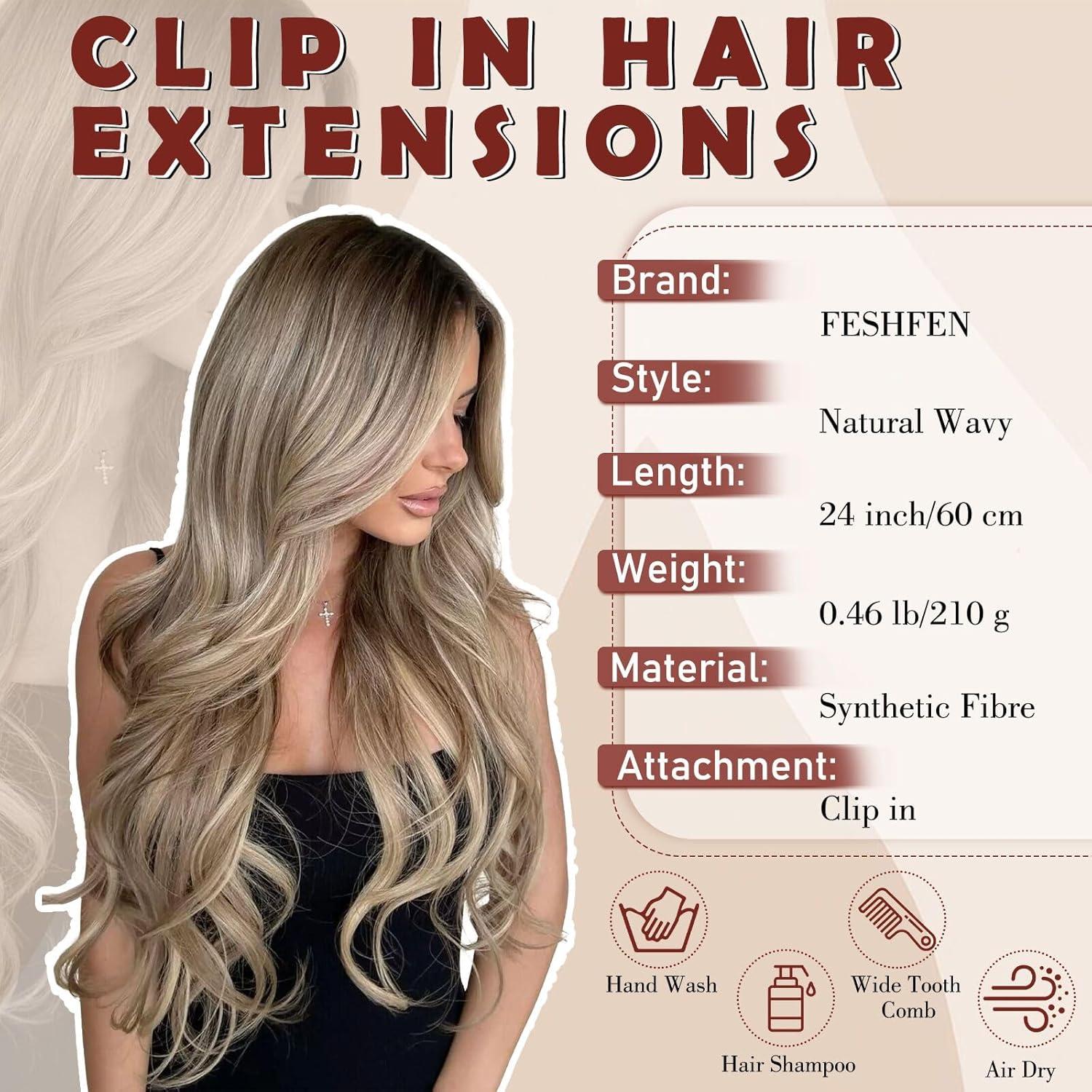 imageFESHFEN Clip in Hair Extensions for Women 4 Pcs Thick Double Weft Long Wavy Soft Synthetic Blends Well Hair Extension 20 inch Dirty Blonde810 Chestnut Brown4PCS