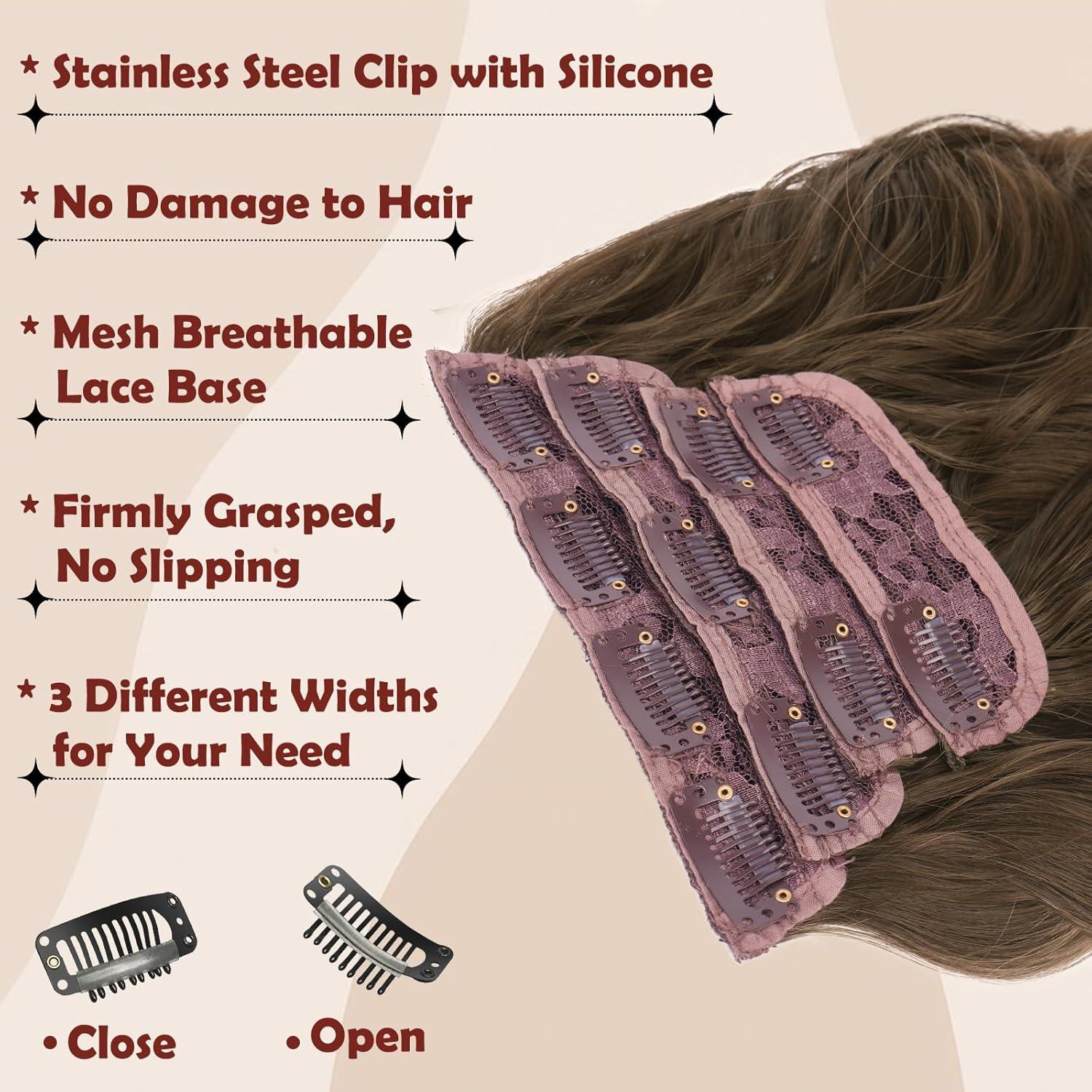 imageFESHFEN Clip in Hair Extensions for Women 4 Pcs Thick Double Weft Long Wavy Soft Synthetic Blends Well Hair Extension 20 inch Dirty Blonde810 Chestnut Brown4PCS