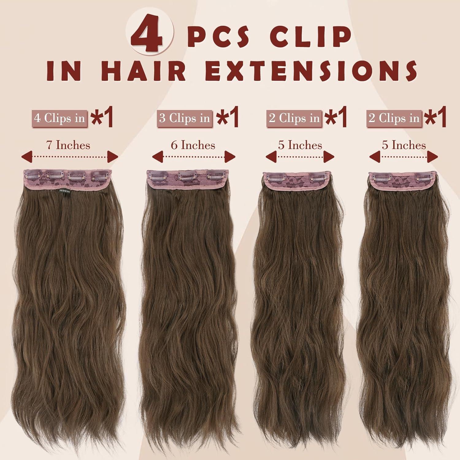 imageFESHFEN Clip in Hair Extensions for Women 4 Pcs Thick Double Weft Long Wavy Soft Synthetic Blends Well Hair Extension 20 inch Dirty Blonde810 Chestnut Brown4PCS