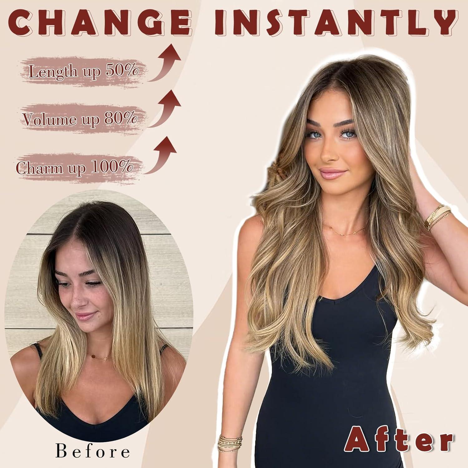 imageFESHFEN Clip in Hair Extensions for Women 4 Pcs Thick Double Weft Long Wavy Soft Synthetic Blends Well Hair Extension 20 inch Dirty BlondeLight Brown Mixed Blonde4PCS