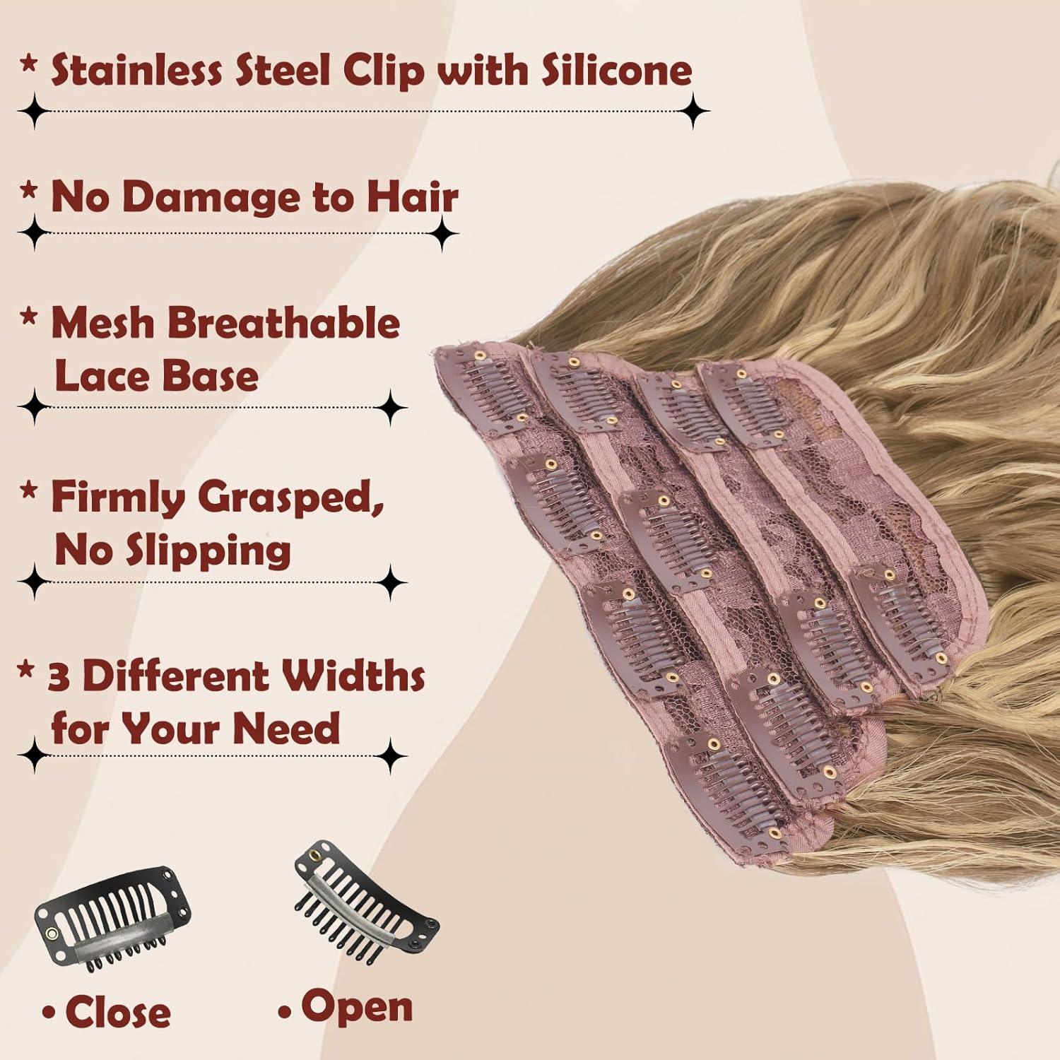 imageFESHFEN Clip in Hair Extensions for Women 4 Pcs Thick Double Weft Long Wavy Soft Synthetic Blends Well Hair Extension 20 inch Dirty BlondeLight Brown Mixed Blonde4PCS