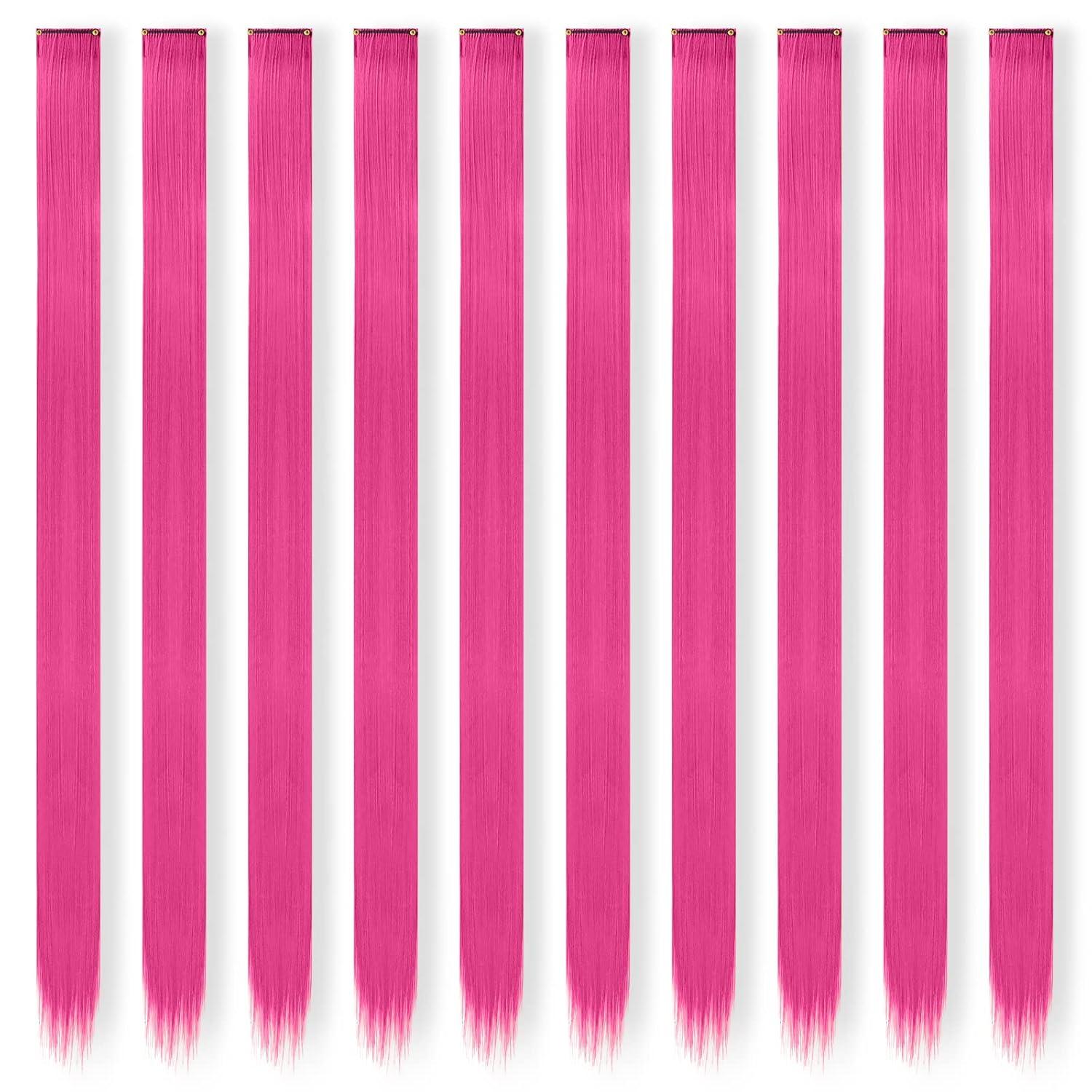 imageFESHFEN Clip in Hair Tinsel 12 PCS Skyblue Clip ins Glitter Tinsel Hair Extensions Sparkle Fairy Dazzle Blue Colorful Accessories Kit for Women 20 InchHot Pink 10 PCS