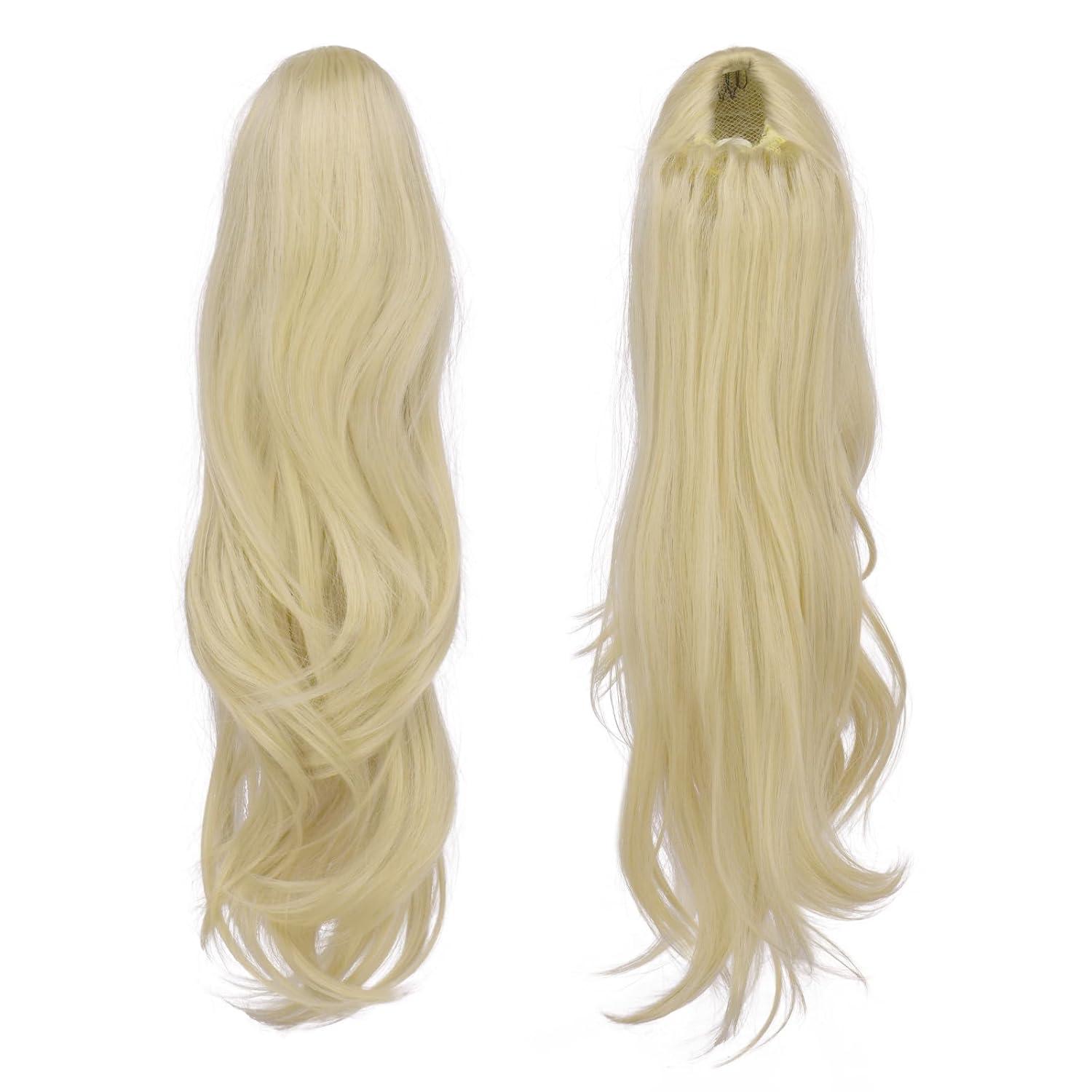 imageFESHFEN Drawstring Ponytail Extension Natural Long Wavy Layered Synthetic Pony Tails Honey Blonde Mixed Light Brown Hair Extensions Hairpieces for Women 20 inch16613 Ash Blonde