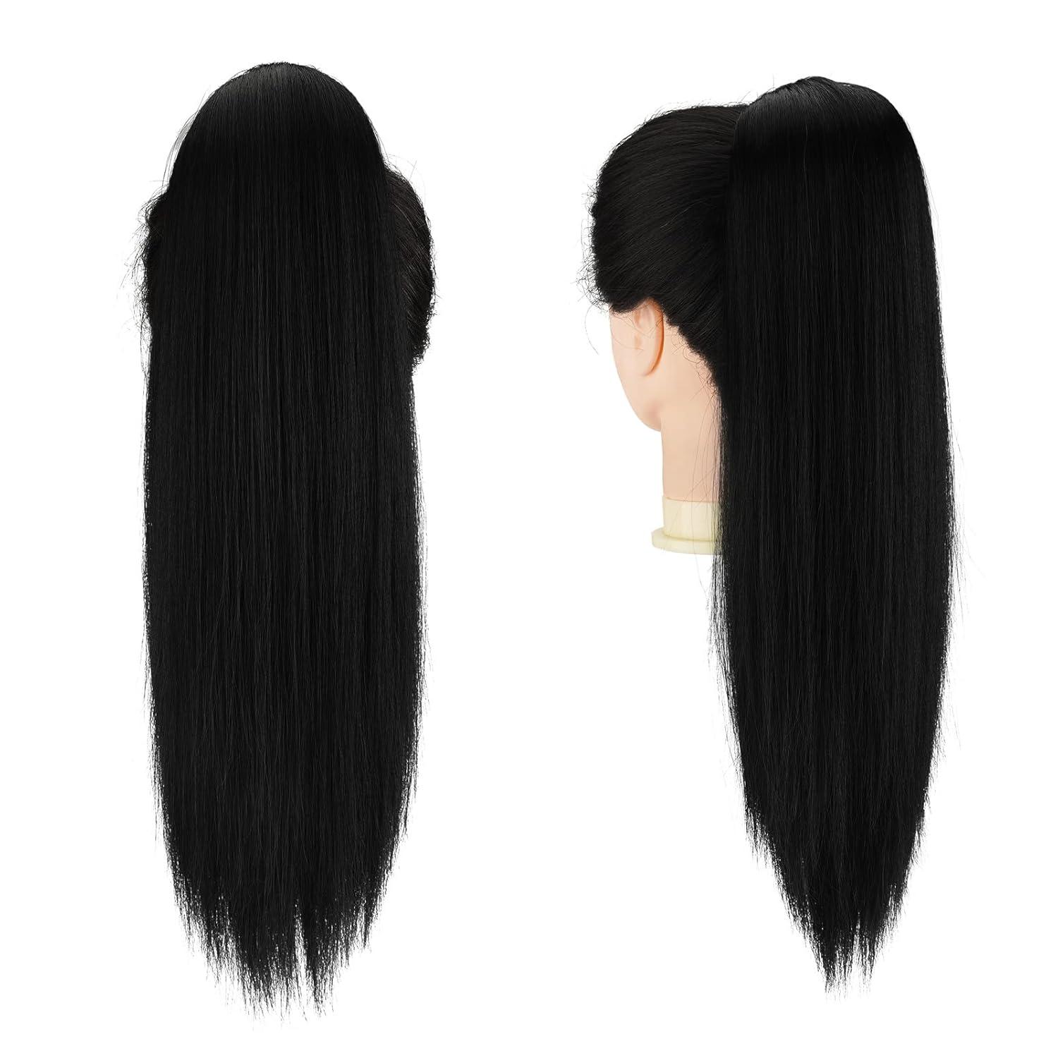 imageFESHFEN Drawstring Ponytail Extensions Natural Long Straight Clip in Synthetic Hair Pieces Drawstring Ponytails Hairpieces for Women Light Brown 20 inch1 Natural BlackDrawstring