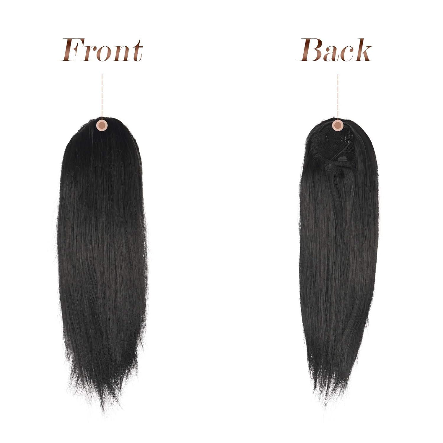 imageFESHFEN Drawstring Ponytail Extensions Natural Long Straight Clip in Synthetic Hair Pieces Drawstring Ponytails Hairpieces for Women Light Brown 20 inch1 Natural BlackDrawstring