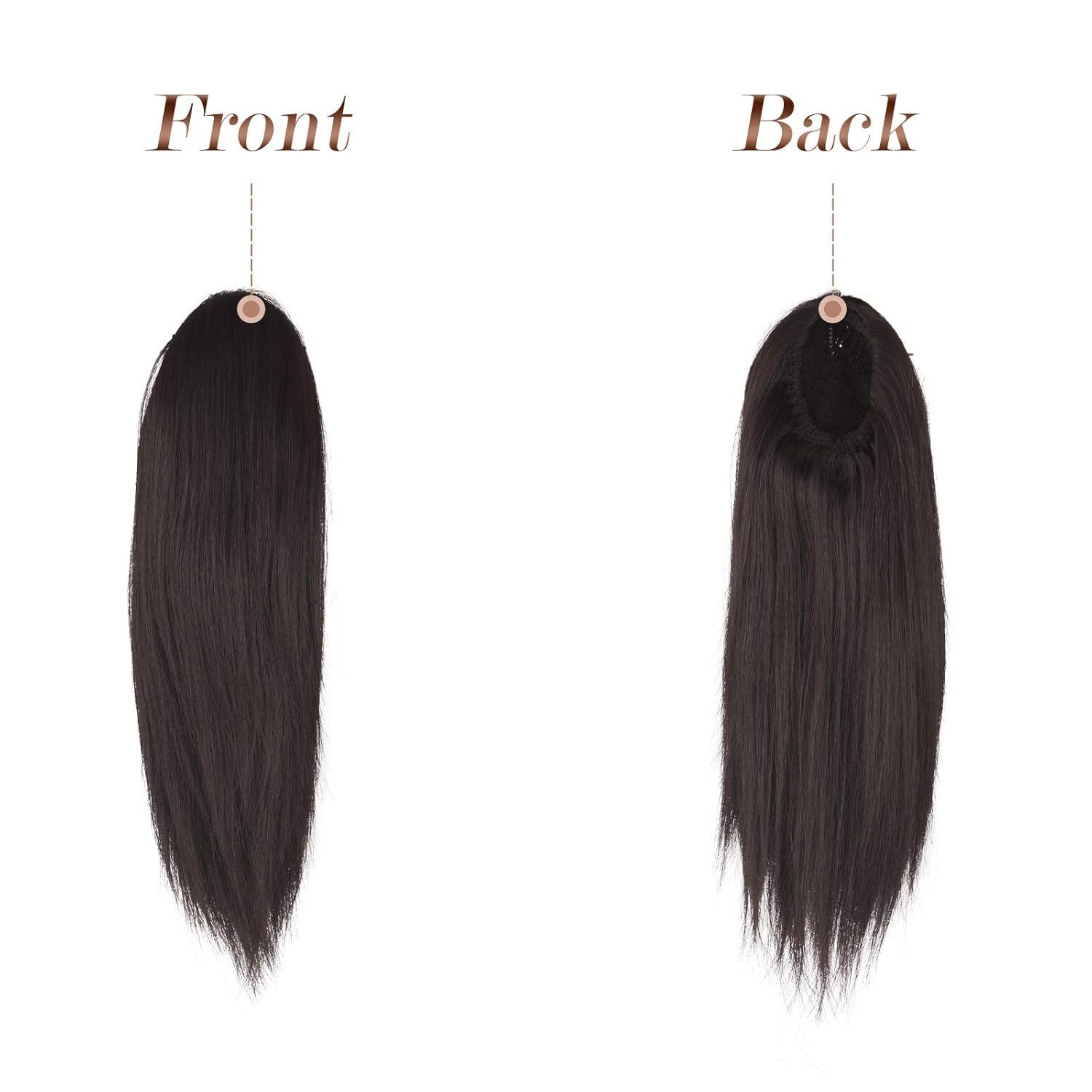 imageFESHFEN Drawstring Ponytail Extensions Natural Long Straight Clip in Synthetic Hair Pieces Drawstring Ponytails Hairpieces for Women Light Brown 20 inch6 Darkest BrownDrawstring