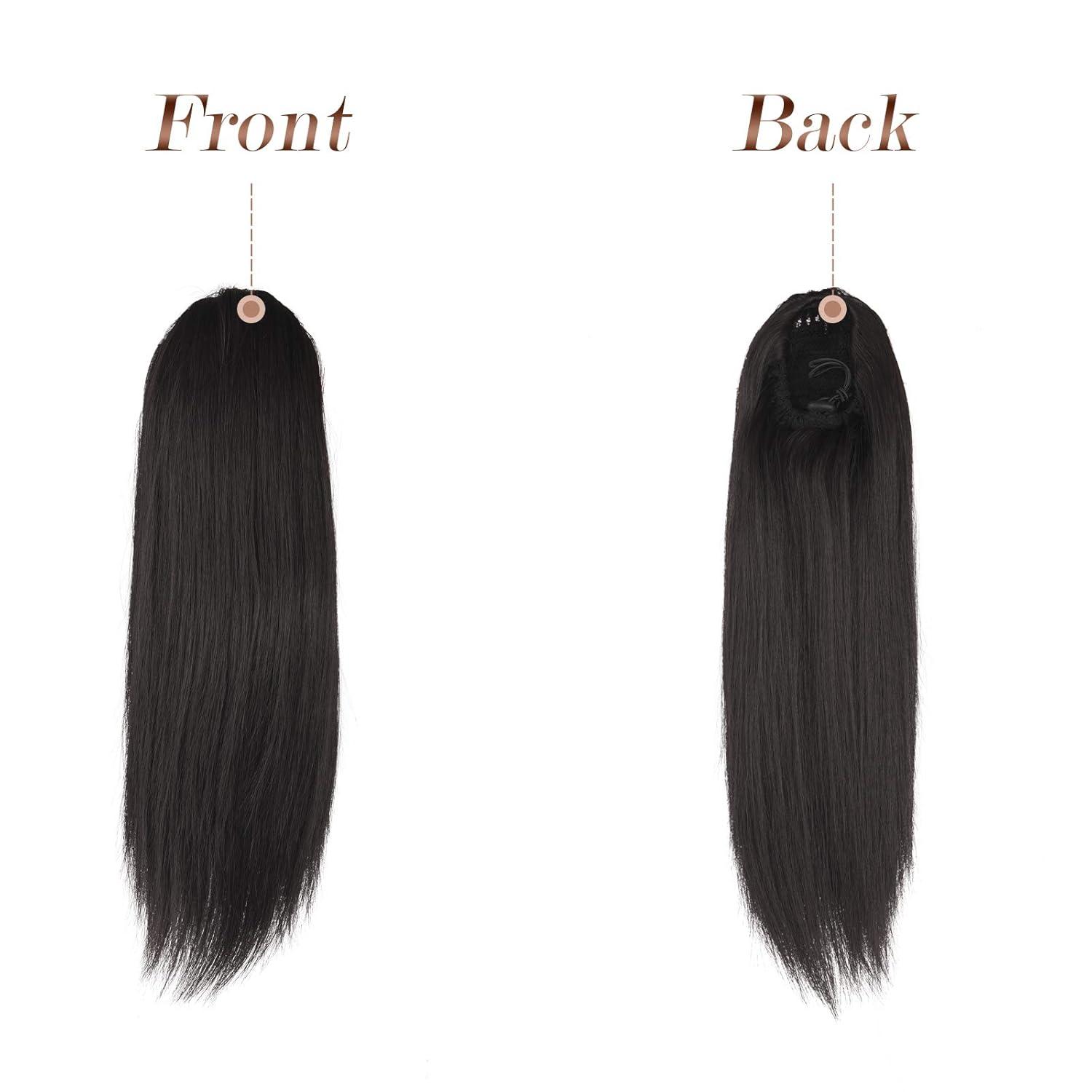 imageFESHFEN Drawstring Ponytail Extensions Natural Long Straight Clip in Synthetic Hair Pieces Drawstring Ponytails Hairpieces for Women Light Brown 20 inch4 Black BrownDrawstring