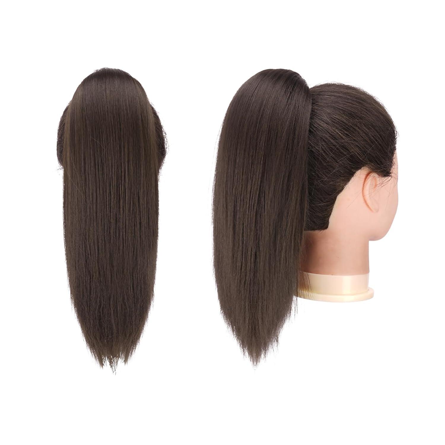 imageFESHFEN Drawstring Ponytail Extensions Natural Long Straight Clip in Synthetic Hair Pieces Drawstring Ponytails Hairpieces for Women Light Brown 20 inchBrownDrawstring