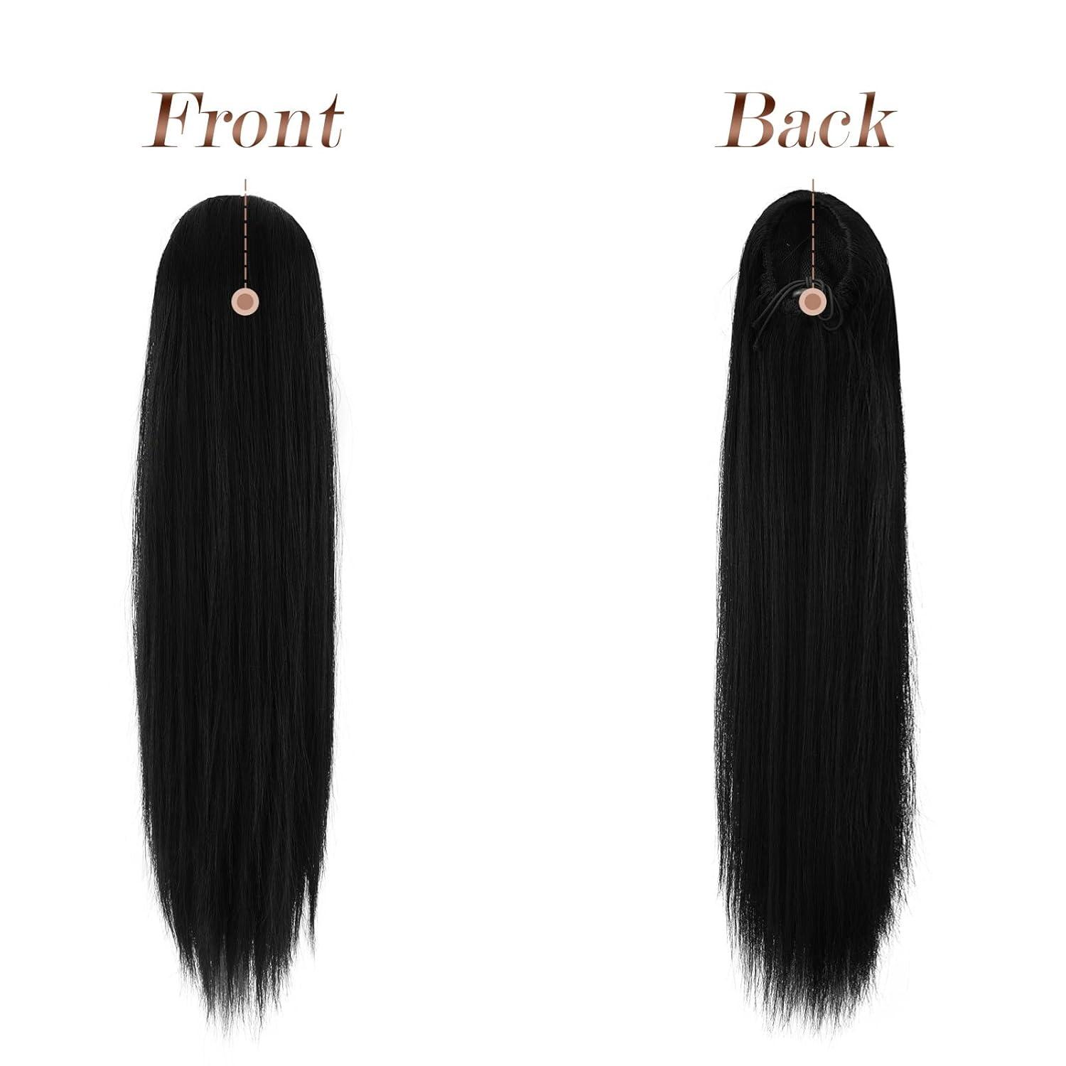 imageFESHFEN Drawstring Ponytail Extensions Natural Long Straight Clip in Synthetic Hair Pieces Drawstring Ponytails Hairpieces for Women Light Brown 20 inchNatural BlackDrawstring