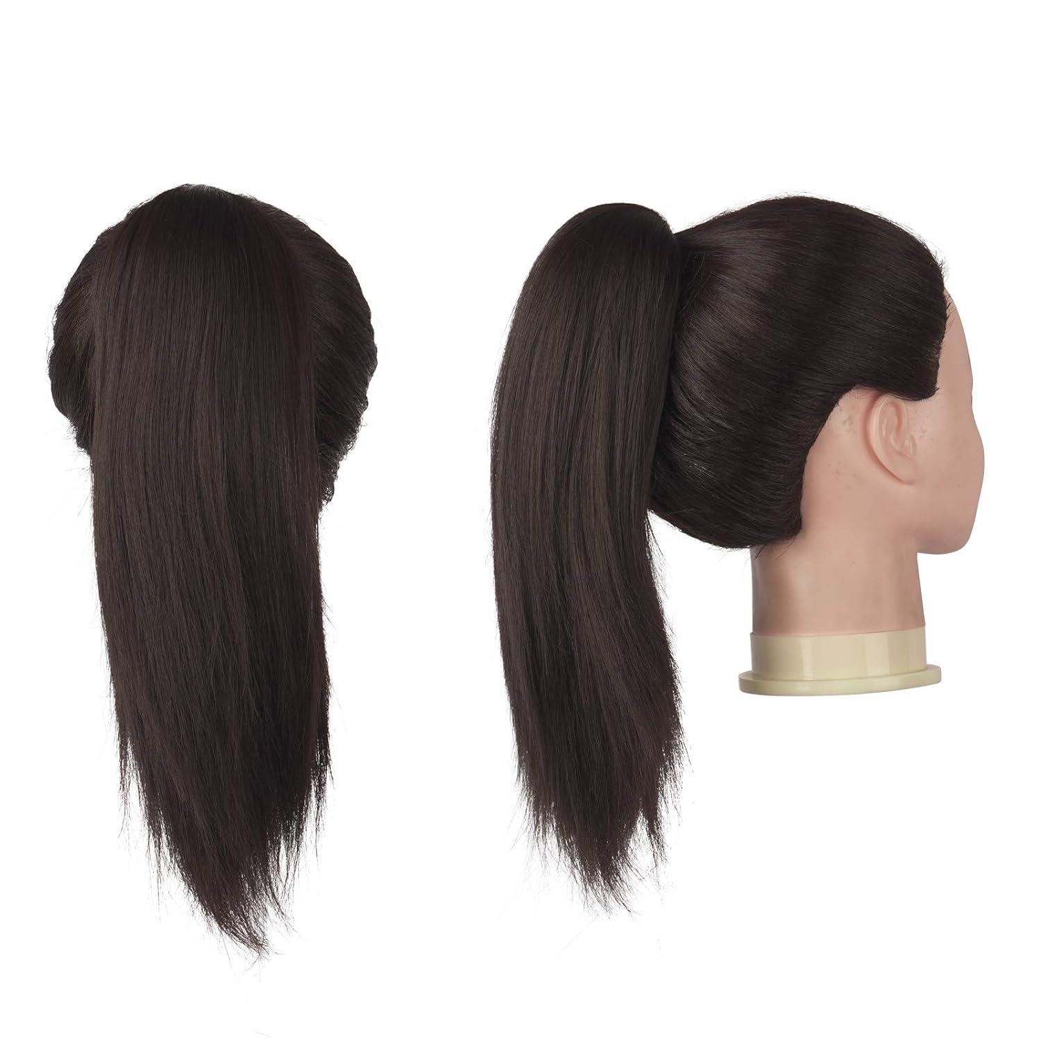 imageFESHFEN Drawstring Ponytail Extensions Natural Long Straight Clip in Synthetic Hair Pieces Drawstring Ponytails Hairpieces for Women Light Brown 20 inch6 Darkest BrownDrawstring