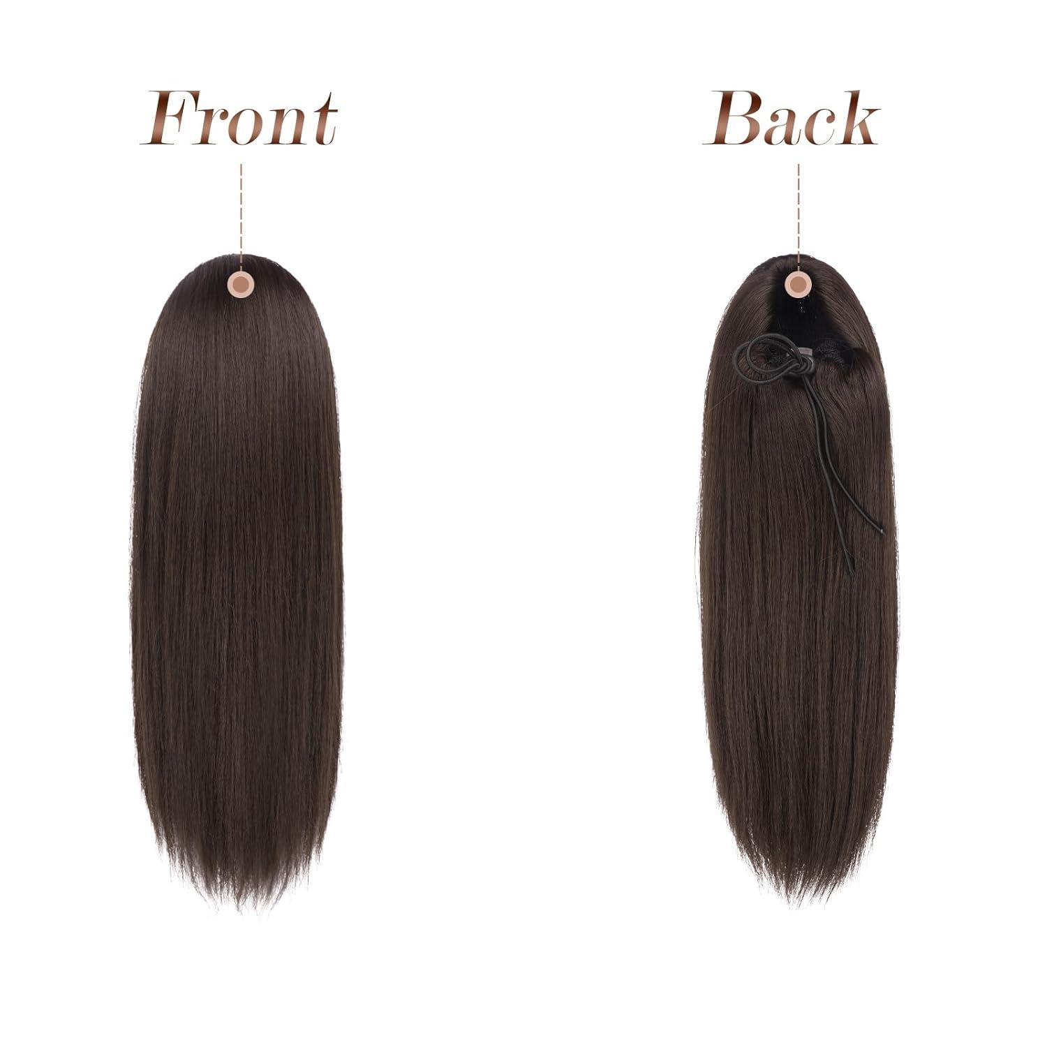 imageFESHFEN Drawstring Ponytail Extensions Natural Long Straight Clip in Synthetic Hair Pieces Drawstring Ponytails Hairpieces for Women Light Brown 20 inchBrownDrawstring