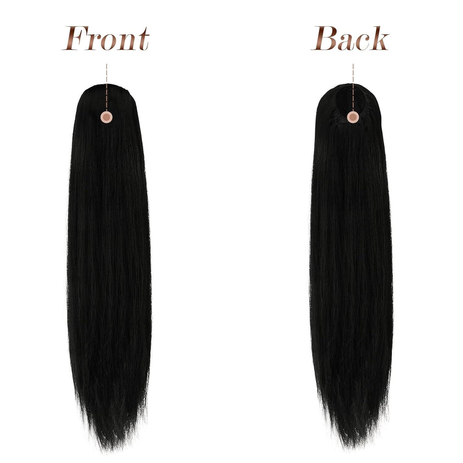 imageFESHFEN Drawstring Ponytail Extensions Natural Long Straight Clip in Synthetic Hair Pieces Drawstring Ponytails Hairpieces for Women Light Brown 20 inch1 Natural BlackDrawstring
