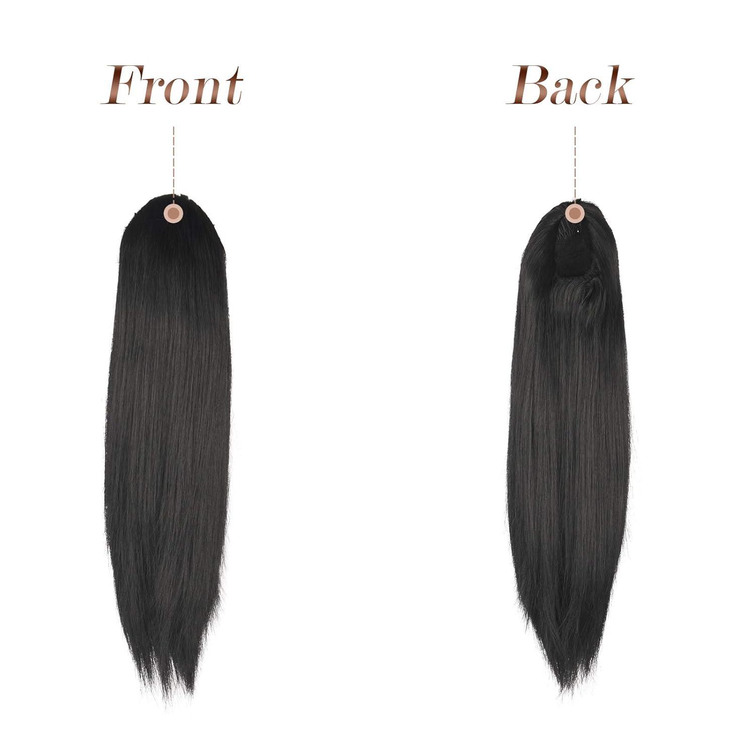 imageFESHFEN Drawstring Ponytail Extensions Natural Long Straight Clip in Synthetic Hair Pieces Drawstring Ponytails Hairpieces for Women Light Brown 20 inchNatural BlackDrawstring