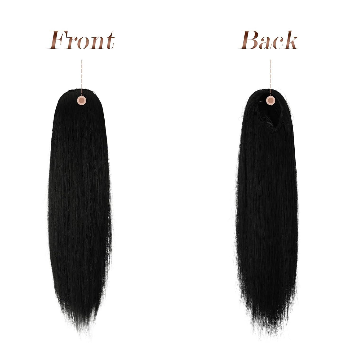 imageFESHFEN Drawstring Ponytail Extensions Natural Long Straight Clip in Synthetic Hair Pieces Drawstring Ponytails Hairpieces for Women Light Brown 20 inch1 Natural BlackDrawstring