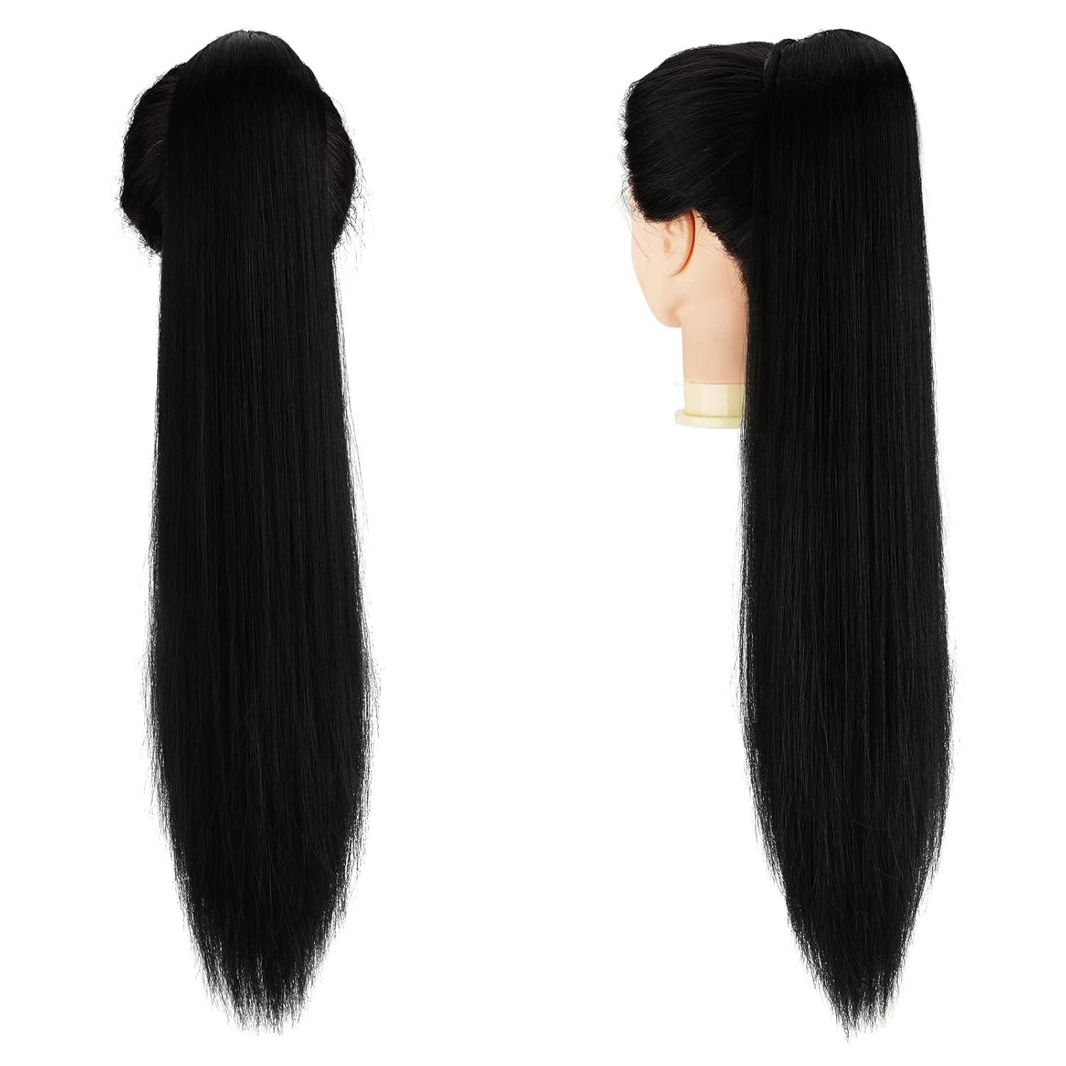 imageFESHFEN Drawstring Ponytail Extensions Natural Long Straight Clip in Synthetic Hair Pieces Drawstring Ponytails Hairpieces for Women Light Brown 20 inch1 Natural BlackDrawstring