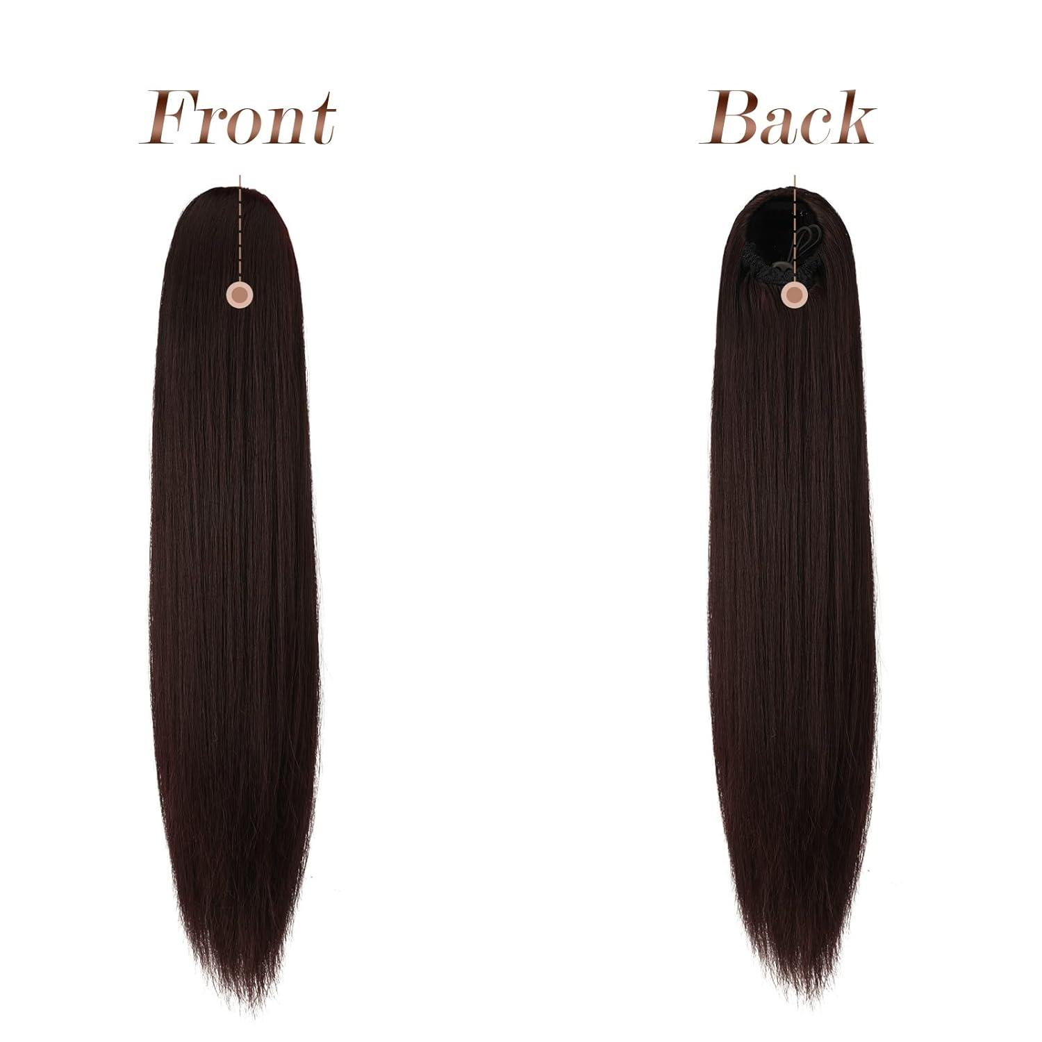 imageFESHFEN Drawstring Ponytail Extensions Natural Long Straight Clip in Synthetic Hair Pieces Drawstring Ponytails Hairpieces for Women Light Brown 20 inch6 Darkest BrownDrawstring