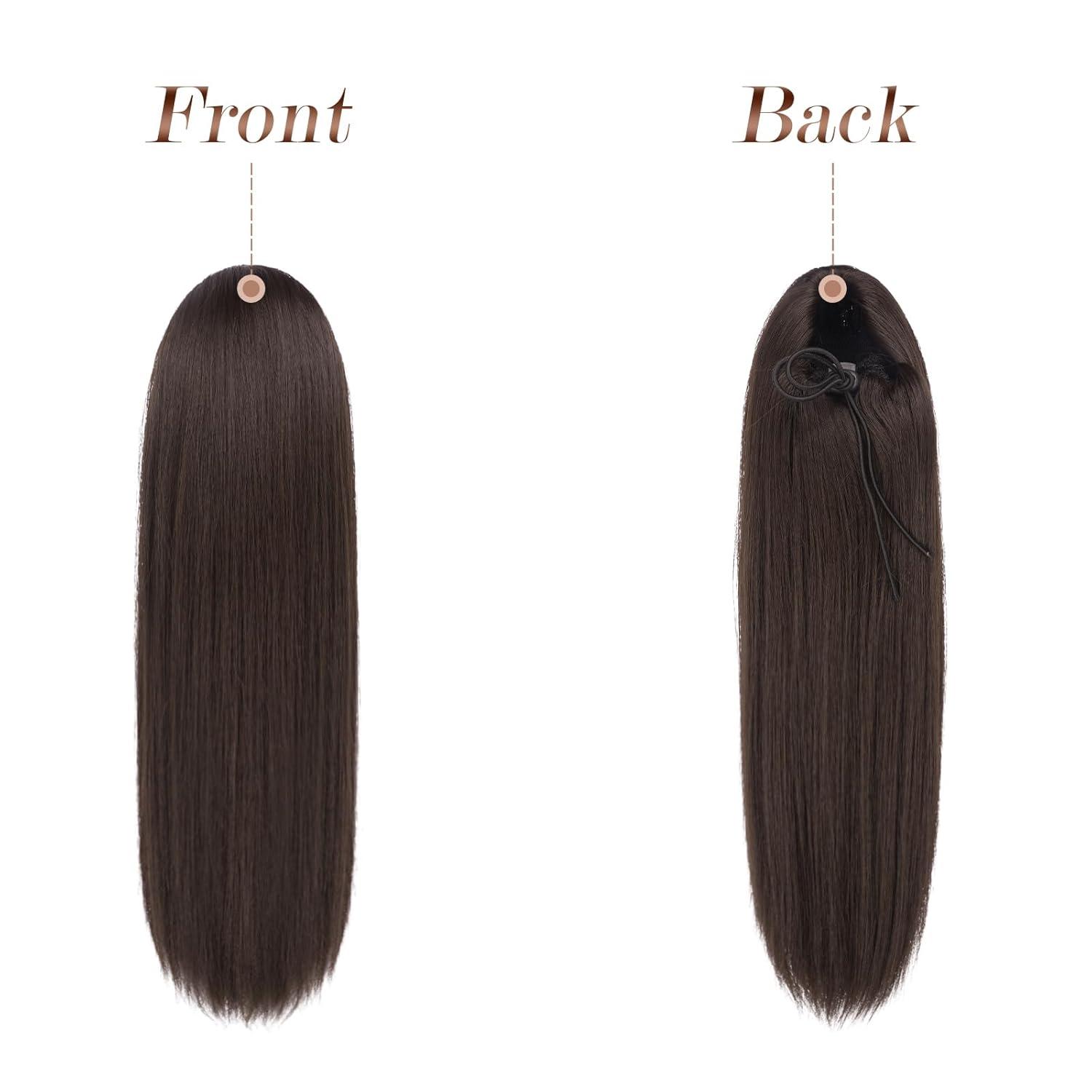 imageFESHFEN Drawstring Ponytail Extensions Natural Long Straight Clip in Synthetic Hair Pieces Drawstring Ponytails Hairpieces for Women Light Brown 20 inchBrownDrawstring