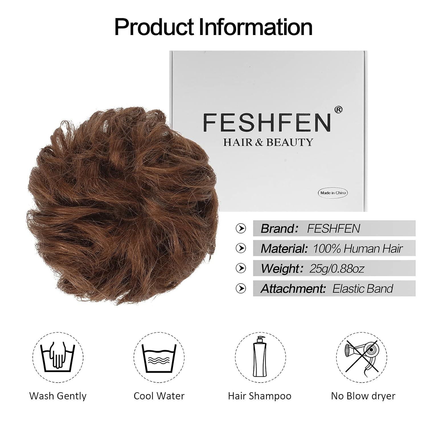 imageFESHFEN Human Messy Buns 100 Human Hair Bun Real Scrunchies Hair Pieces Ponytail Extensions Wavy Tousled Updo Chignon Hairpieces for Women Light Blonde30 Medium Auburn