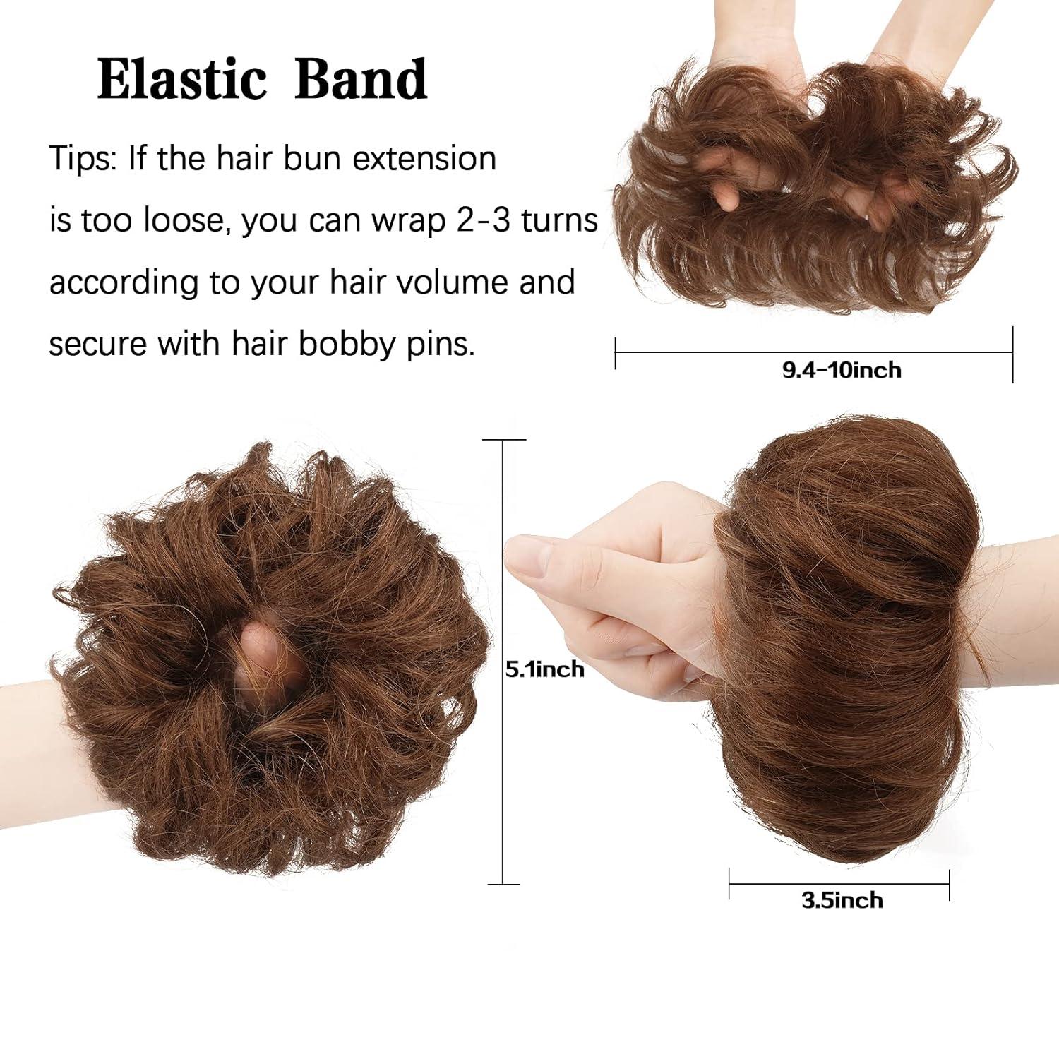 imageFESHFEN Human Messy Buns 100 Human Hair Bun Real Scrunchies Hair Pieces Ponytail Extensions Wavy Tousled Updo Chignon Hairpieces for Women Light Blonde30 Medium Auburn
