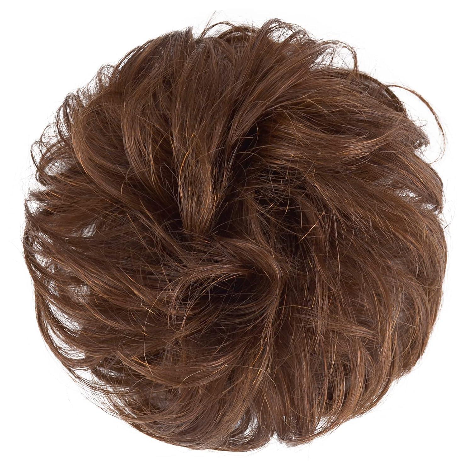 imageFESHFEN Human Messy Buns 100 Human Hair Bun Real Scrunchies Hair Pieces Ponytail Extensions Wavy Tousled Updo Chignon Hairpieces for Women Light Blonde30 Medium Auburn