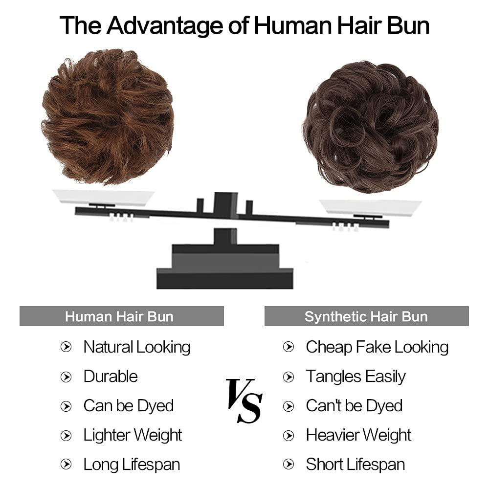 imageFESHFEN Human Messy Buns 100 Human Hair Bun Real Scrunchies Hair Pieces Ponytail Extensions Wavy Tousled Updo Chignon Hairpieces for Women Light Blonde30 Medium Auburn