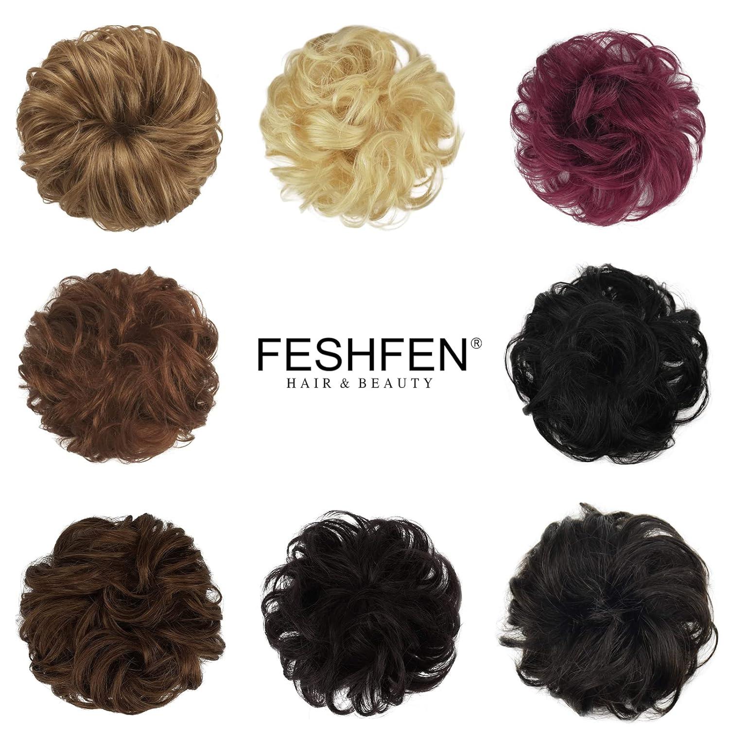 imageFESHFEN Human Messy Buns 100 Human Hair Bun Real Scrunchies Hair Pieces Ponytail Extensions Wavy Tousled Updo Chignon Hairpieces for Women Light Blonde30 Medium Auburn