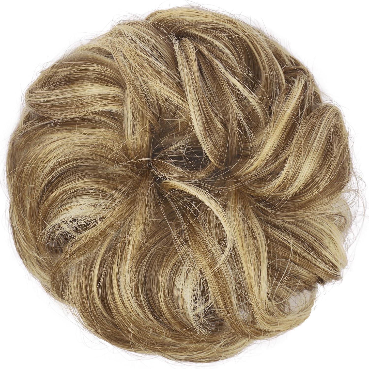 imageFESHFEN Large Messy Bun Hair Piece Wavy Synthetic Chignon Scrunchies Elastic Ponytail Hair Extensions Thick Hairpieces for Women Brunette Brown 194oz8H26 Sand