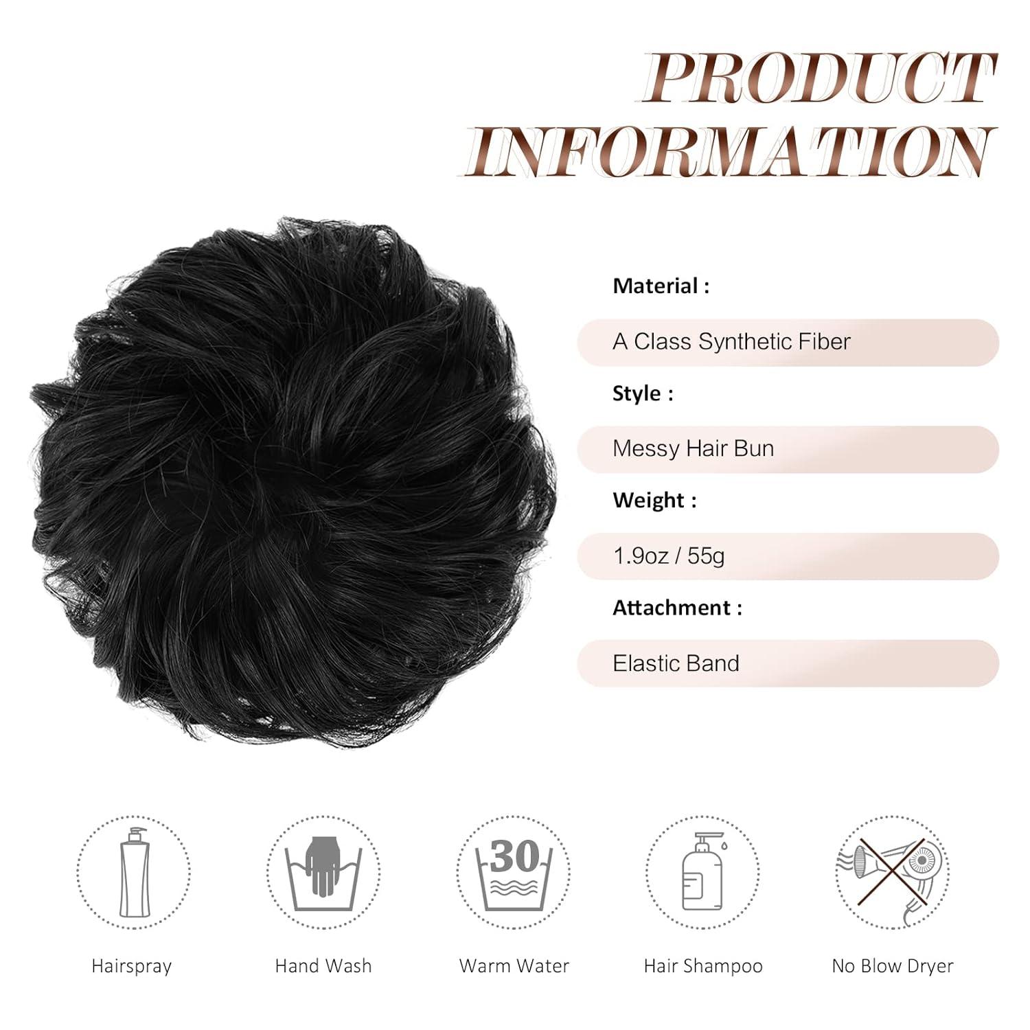 imageFESHFEN Large Messy Bun Hair Piece Wavy Synthetic Chignon Scrunchies Elastic Ponytail Hair Extensions Thick Hairpieces for Women Brunette Brown 194oz1B Off Black