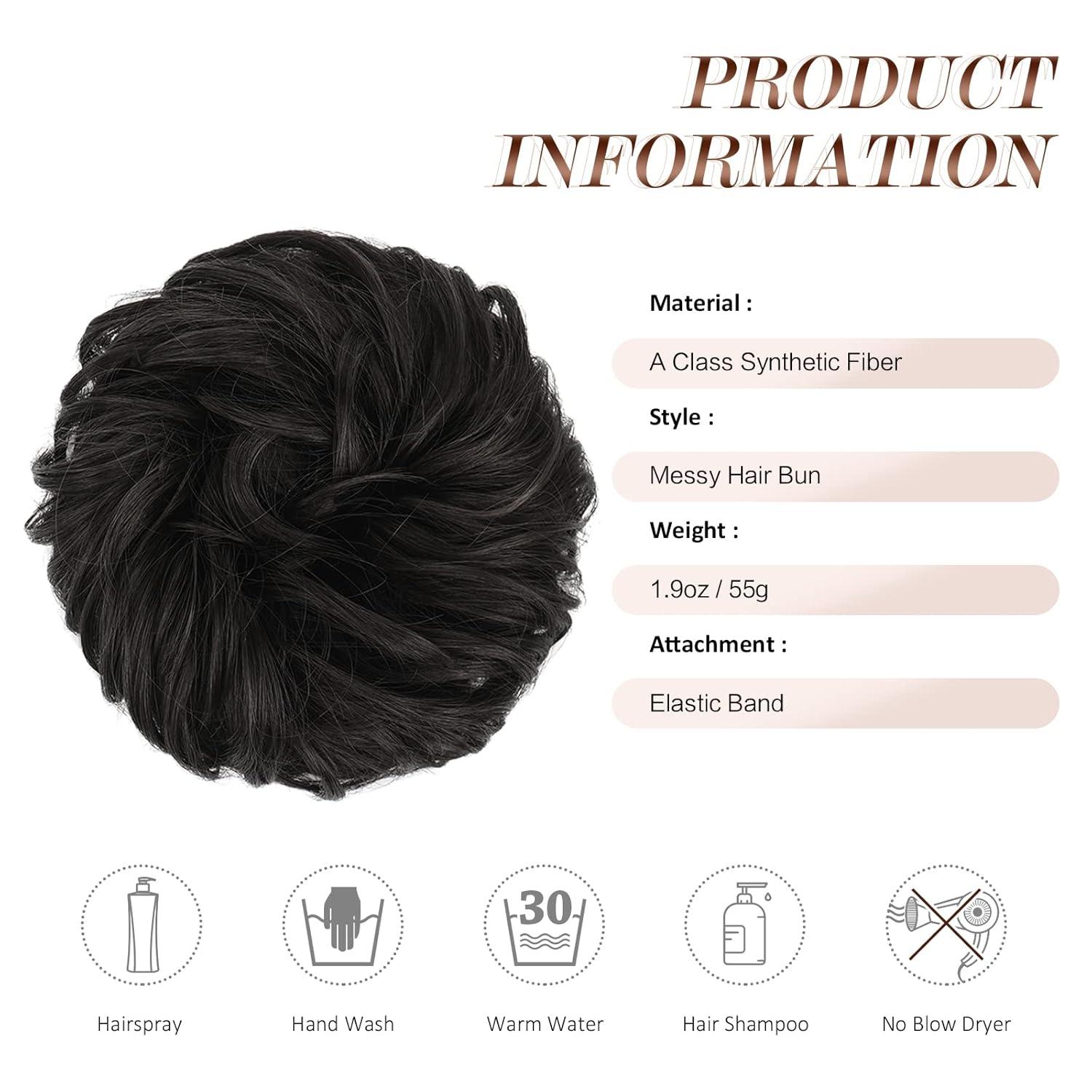 imageFESHFEN Large Messy Bun Hair Piece Wavy Synthetic Chignon Scrunchies Elastic Ponytail Hair Extensions Thick Hairpieces for Women Brunette Brown 194oz4 Black Brown